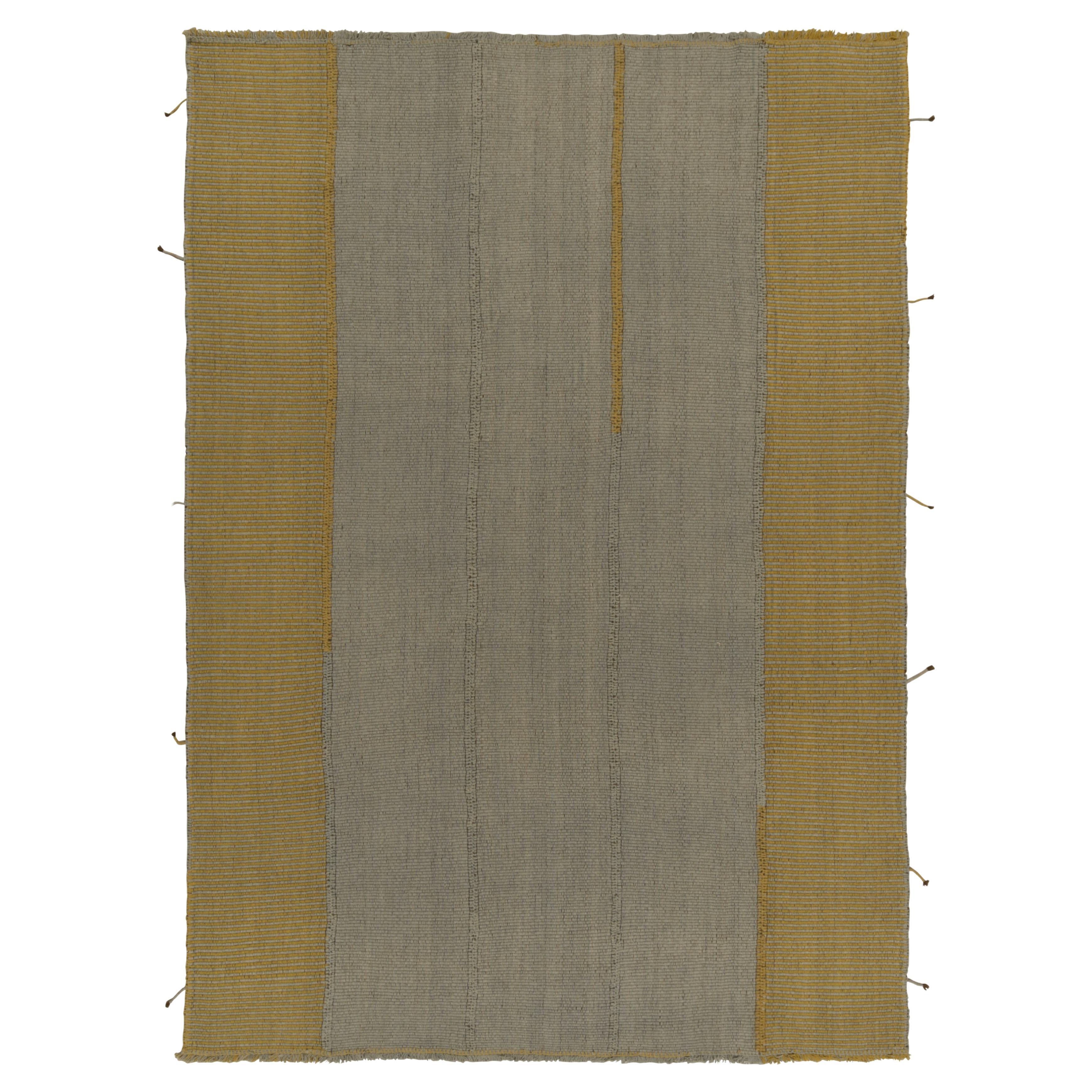 Rug & Kilim’s Contemporary Custom Kilim in Blue with Ochre-Yellow For Sale