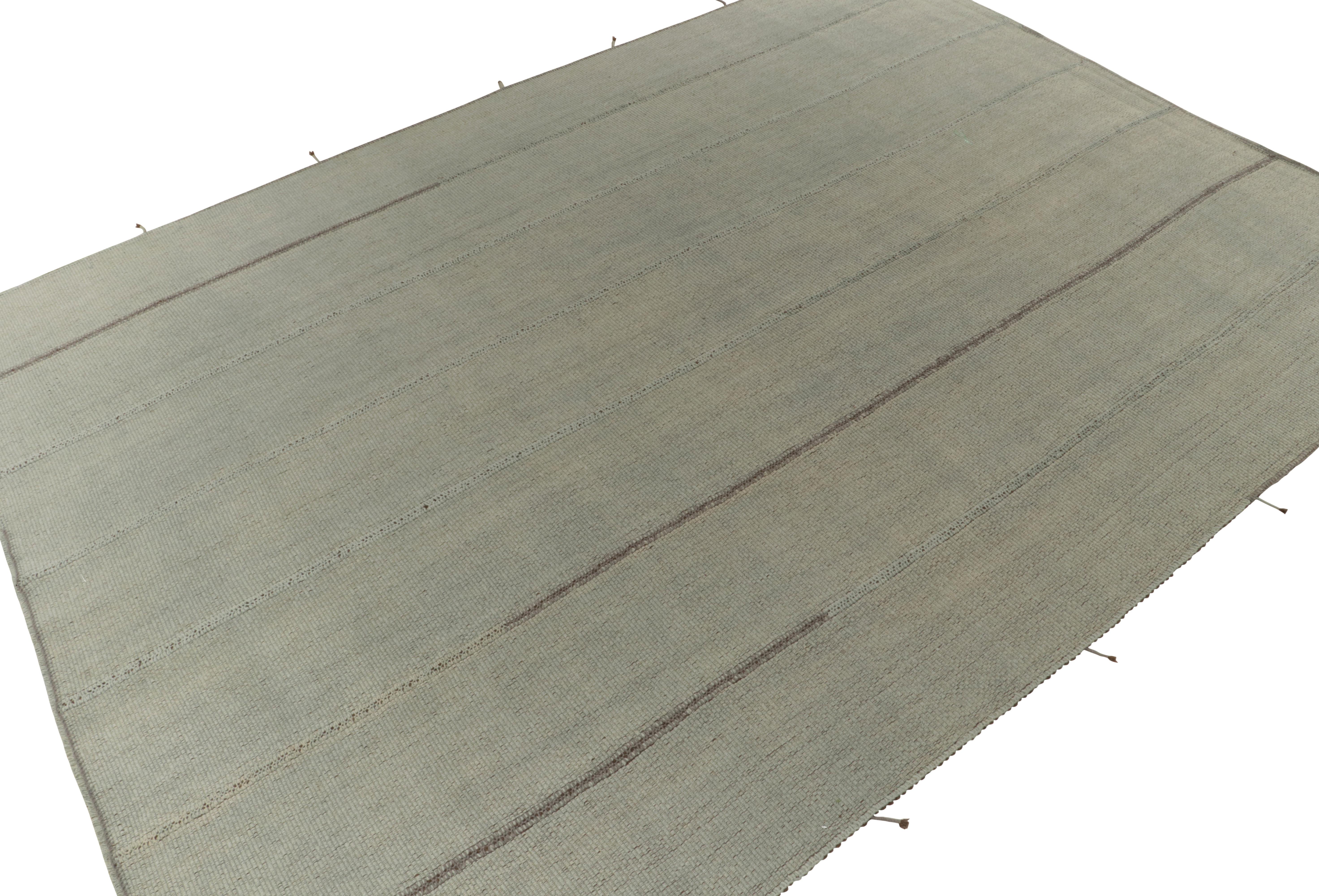 Handgewebte Wolle, ein individuelles Kilim-Design aus einer innovativen neuen zeitgenössischen Flachgewebe-Kollektion von Rug & Kilim.

Über das Design: Das liebevoll als 