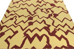 Rug & Kilim's Contemporary Dhurrie Flatweave, Yellow, Maroon Geometric Pattern
