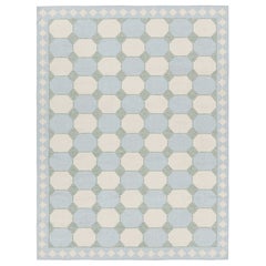 Rug & Kilim’s Contemporary Dhurrie in Blue with Teal and Cream Geometric Pattern