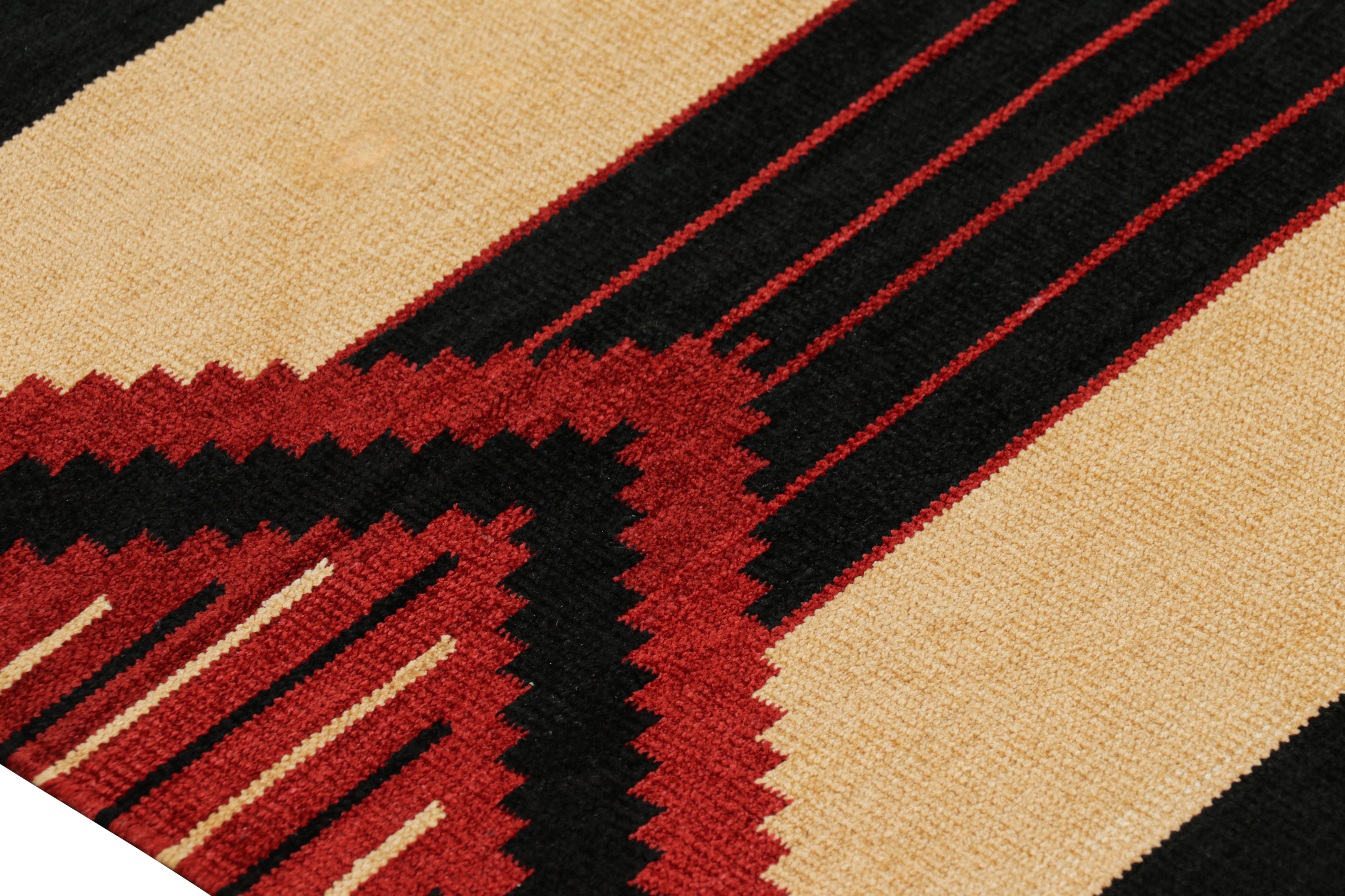 Rug & Kilim - Tappeto contemporaneo Dhurrie con medaglioni e strisce nere e rosse In condizioni Nuovo in vendita a Long Island City, NY