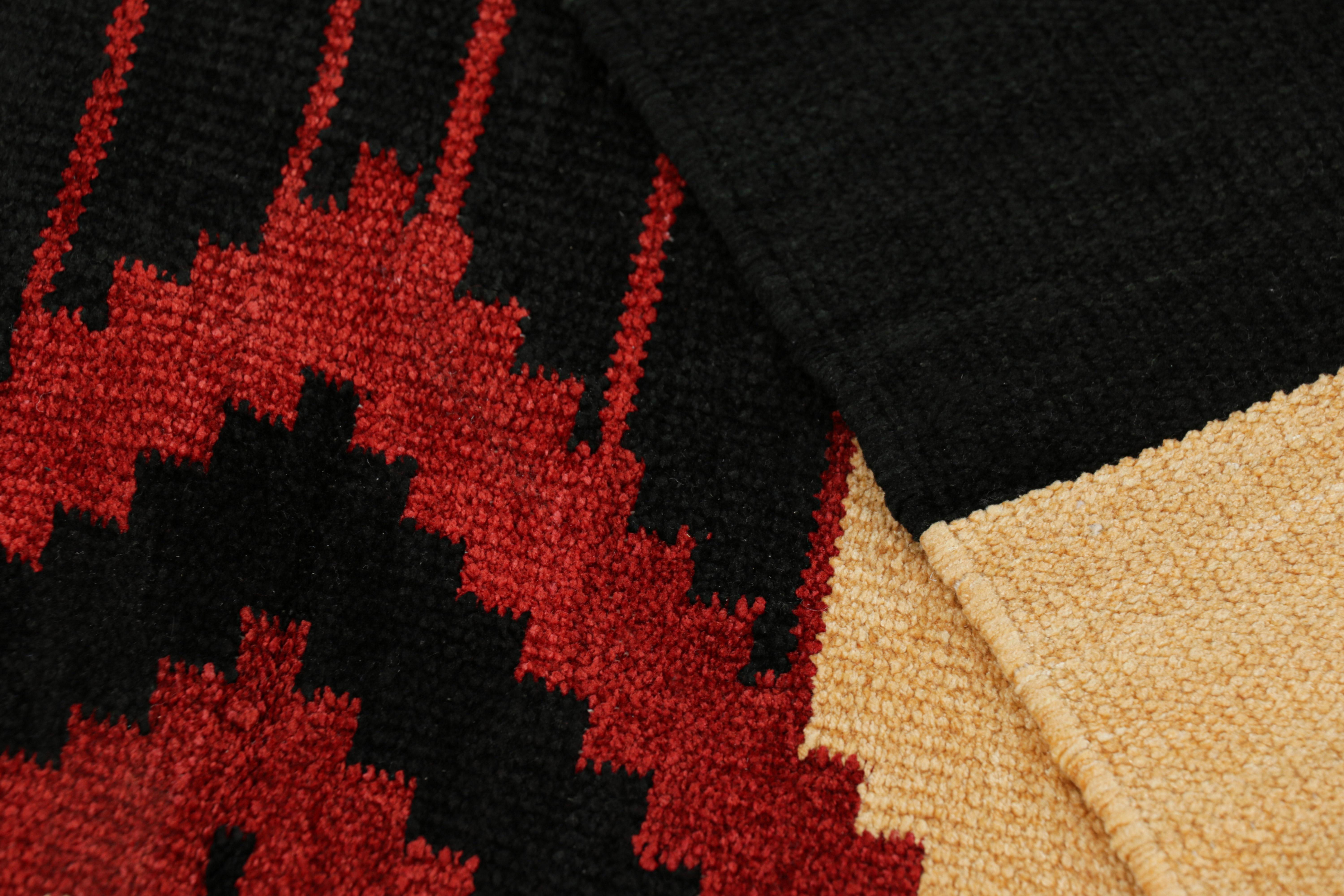 Cotton Rug & Kilim’s Contemporary Dhurrie Rug in Black and Red Medallions and Stripes For Sale