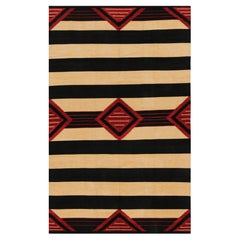 Rug & Kilim’s Contemporary Dhurrie Rug in Black and Red Medallions and Stripes