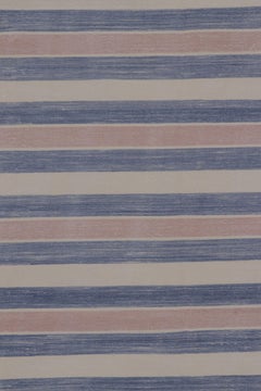 Rug & Kilim’s Contemporary Dhurrie Rug in Blue and Cream with Stripes