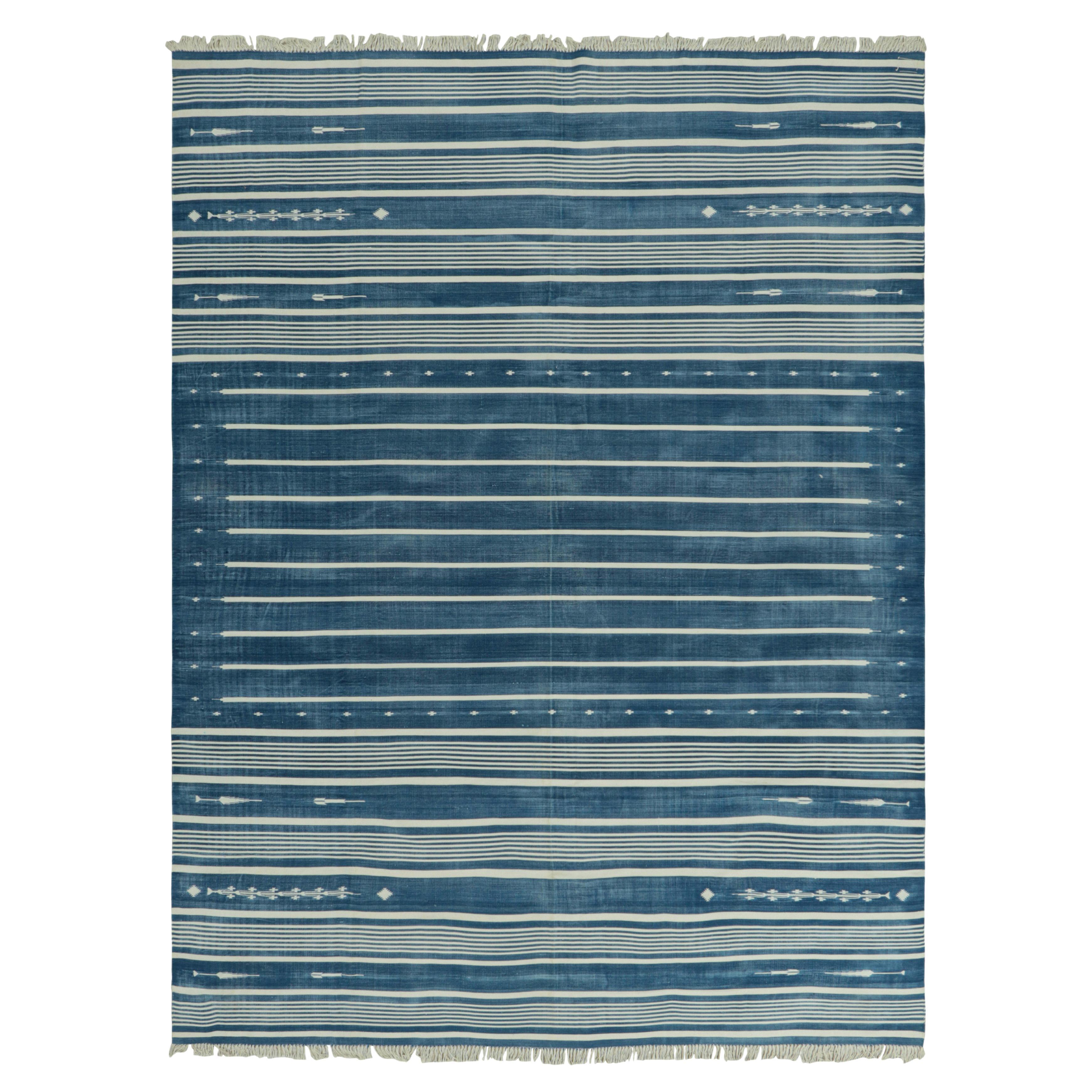 Rug & Kilim’s Contemporary Dhurrie Rug in Blue and Off-White Stripes