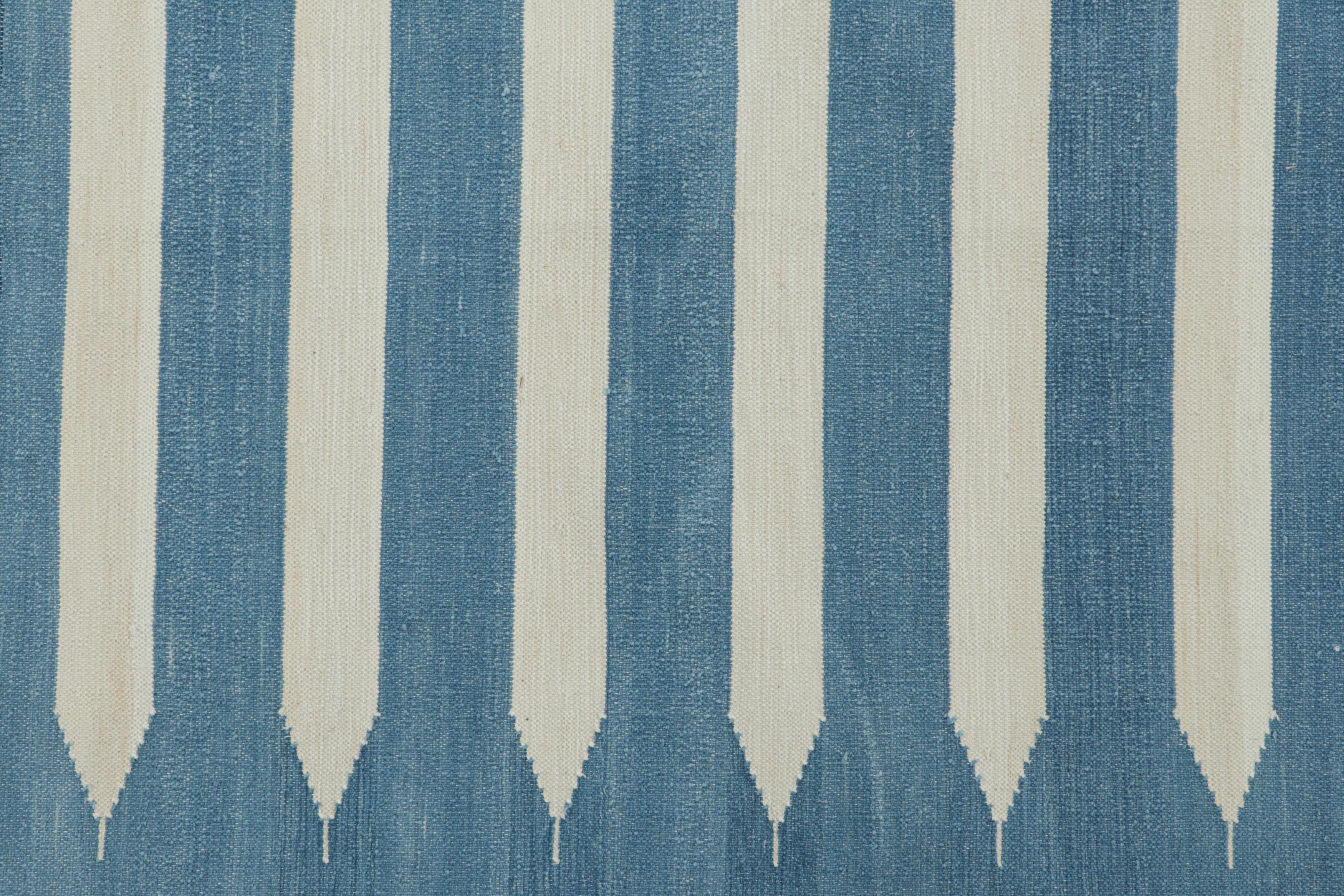Modern Rug & Kilim’s Contemporary Dhurrie Rug in Blue and White Stripes For Sale