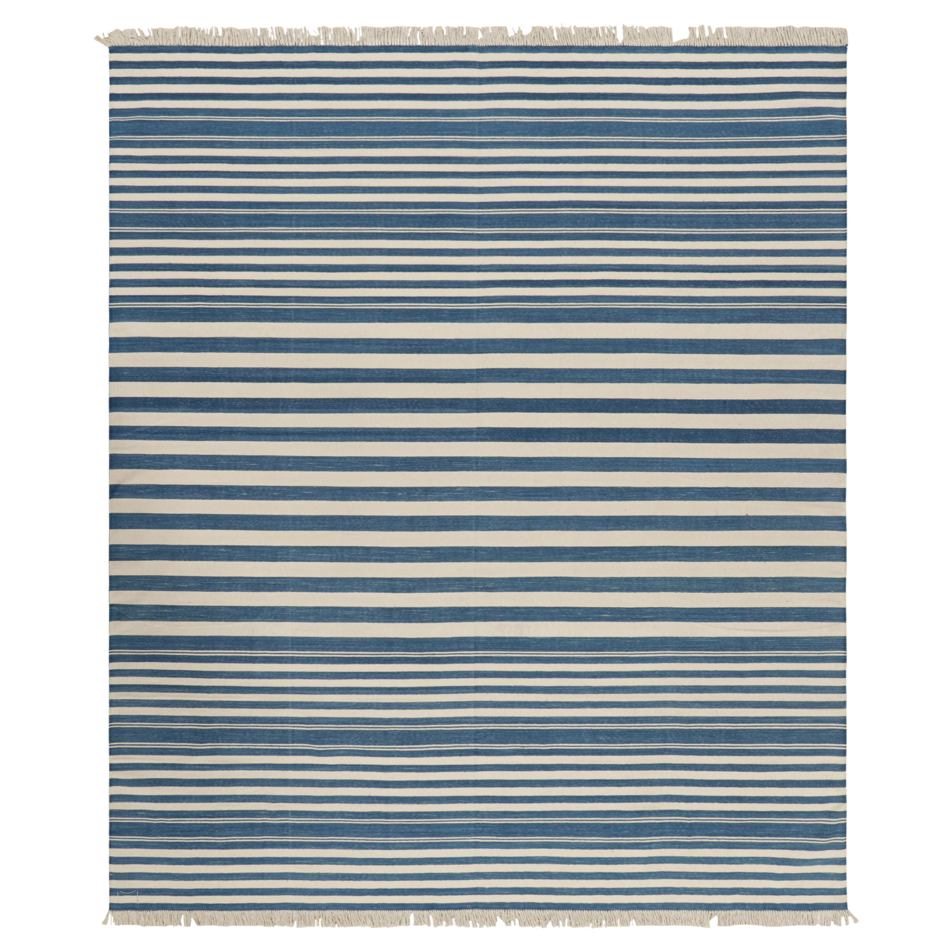 Rug & Kilim’s Contemporary Dhurrie Rug in Blue and White Stripes