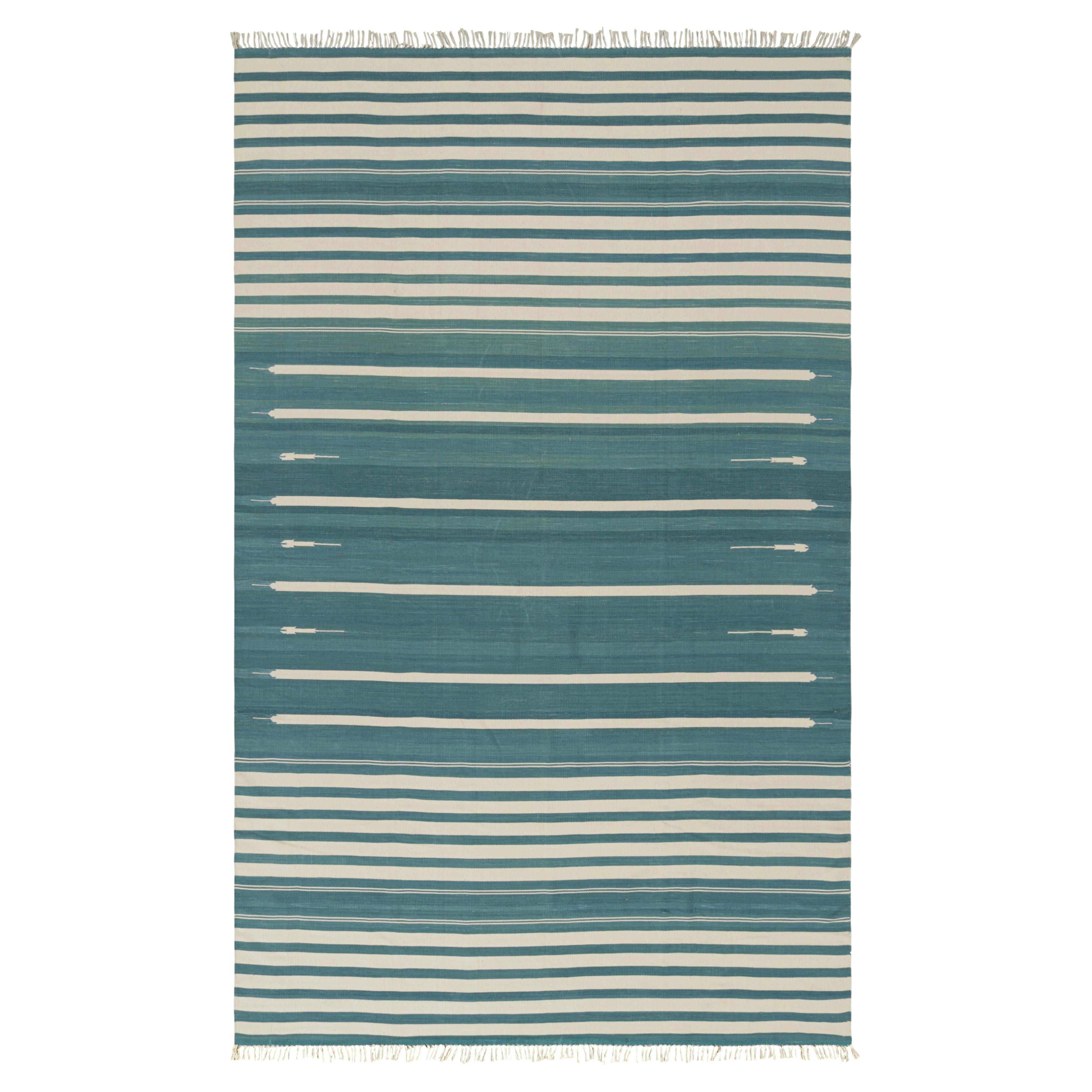 Rug & Kilim’s Contemporary Dhurrie Rug in Blue and White Stripes