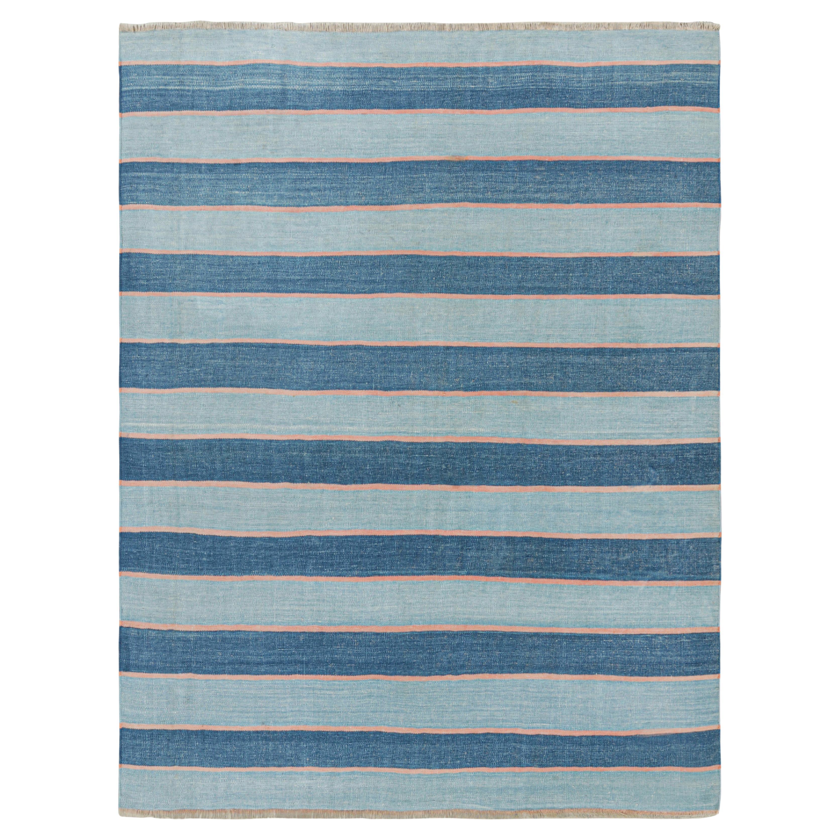 Rug & Kilim’s Contemporary Dhurrie Rug in Blue Stripes