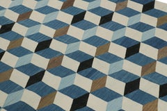 Rug & Kilim’s Contemporary Dhurrie Rug in Blue & White Cubist Geometric Patterns
