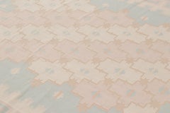 Rug & Kilim’s Contemporary Dhurrie Rug in Blue, White & Pink Geometric Patterns