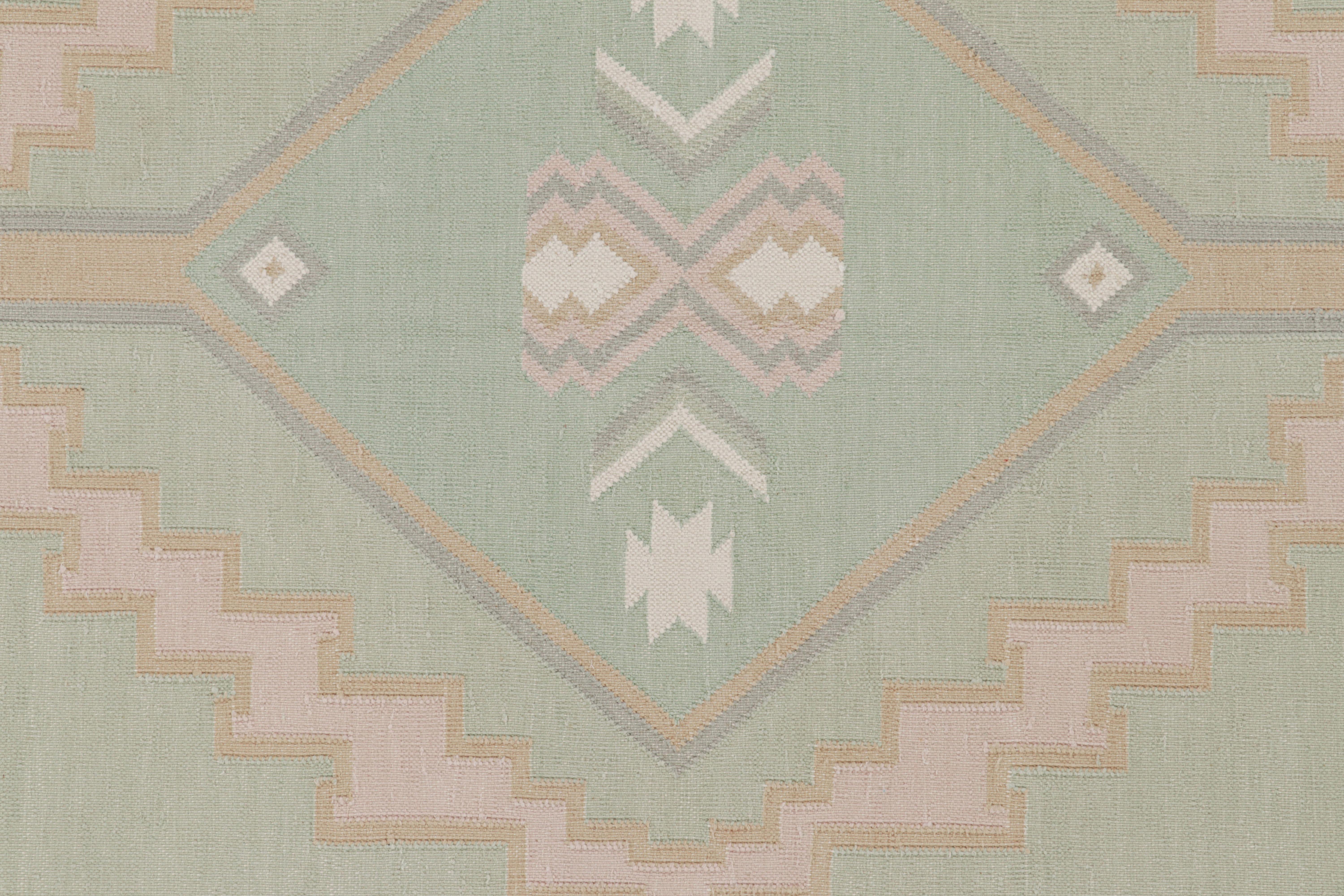 Indien Rug & Kilim's Contemporary Dhurrie Rug in Bright Green with Geometric Patterns (tapis contemporain Dhurrie en vert vif avec des motifs géométriques) en vente
