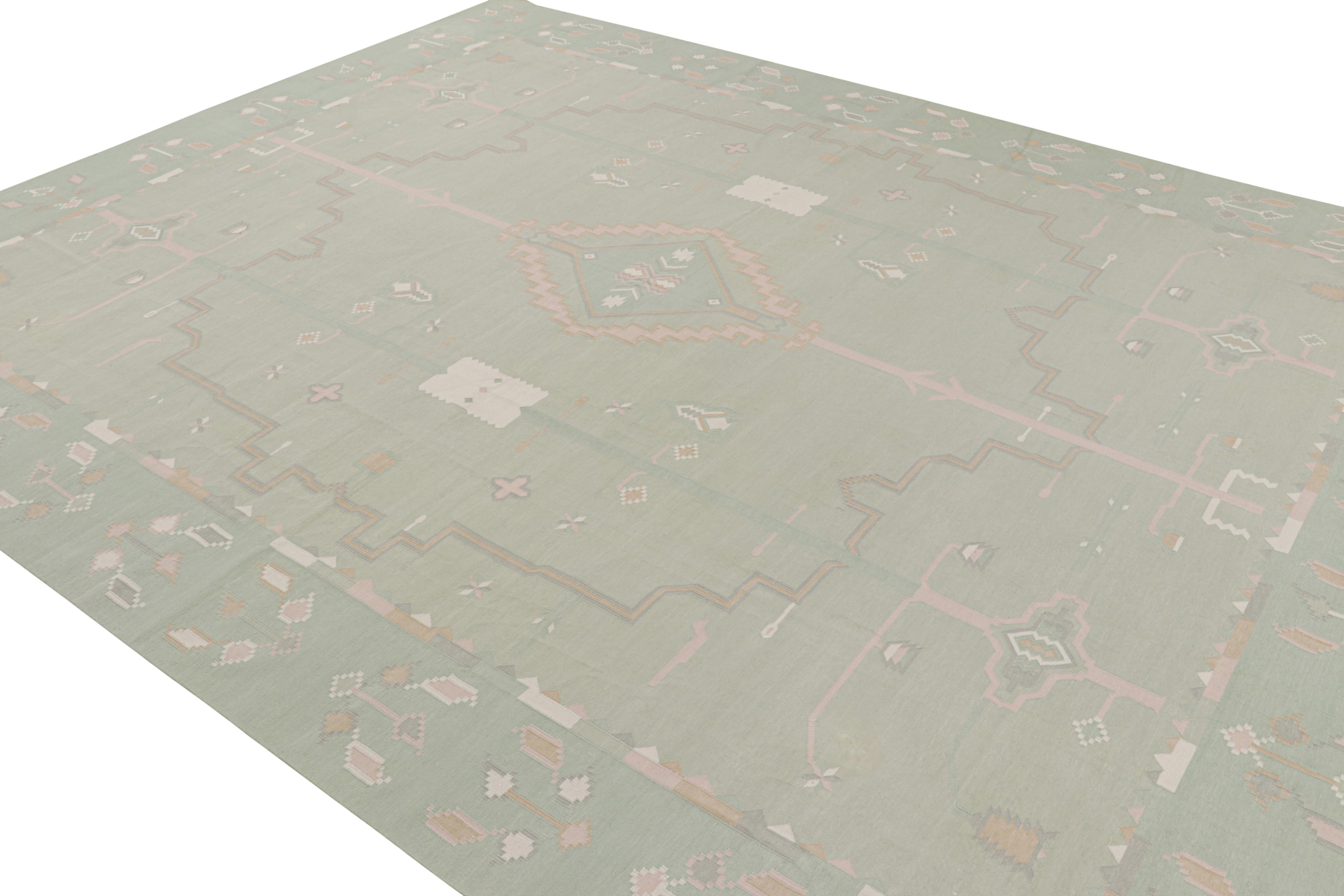 Tissé à la main Rug & Kilim's Contemporary Dhurrie Rug in Bright Green with Geometric Patterns (tapis contemporain Dhurrie en vert vif avec des motifs géométriques) en vente