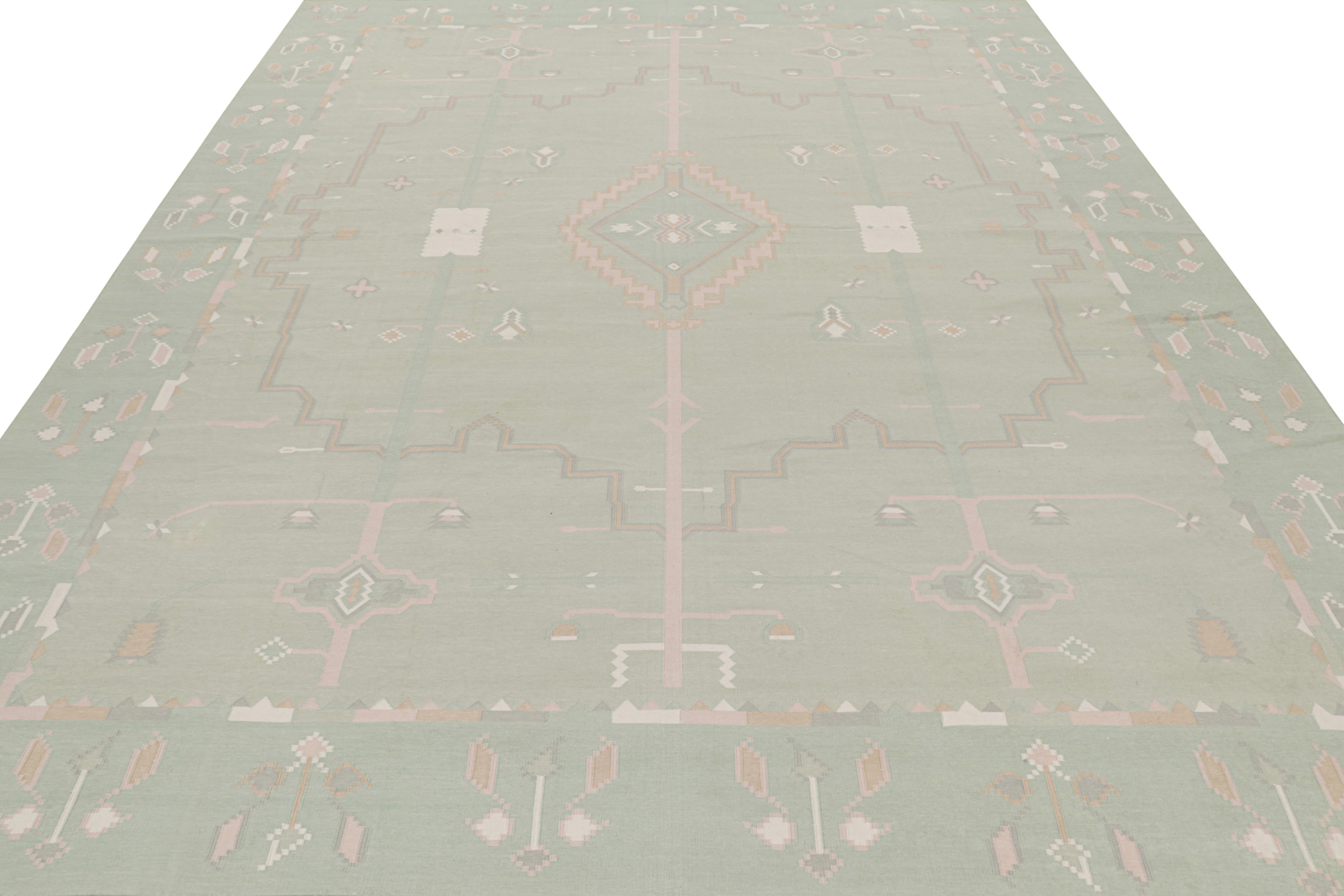 Rug & Kilim's Contemporary Dhurrie Rug in Bright Green with Geometric Patterns (tapis contemporain Dhurrie en vert vif avec des motifs géométriques) Neuf - En vente à Long Island City, NY