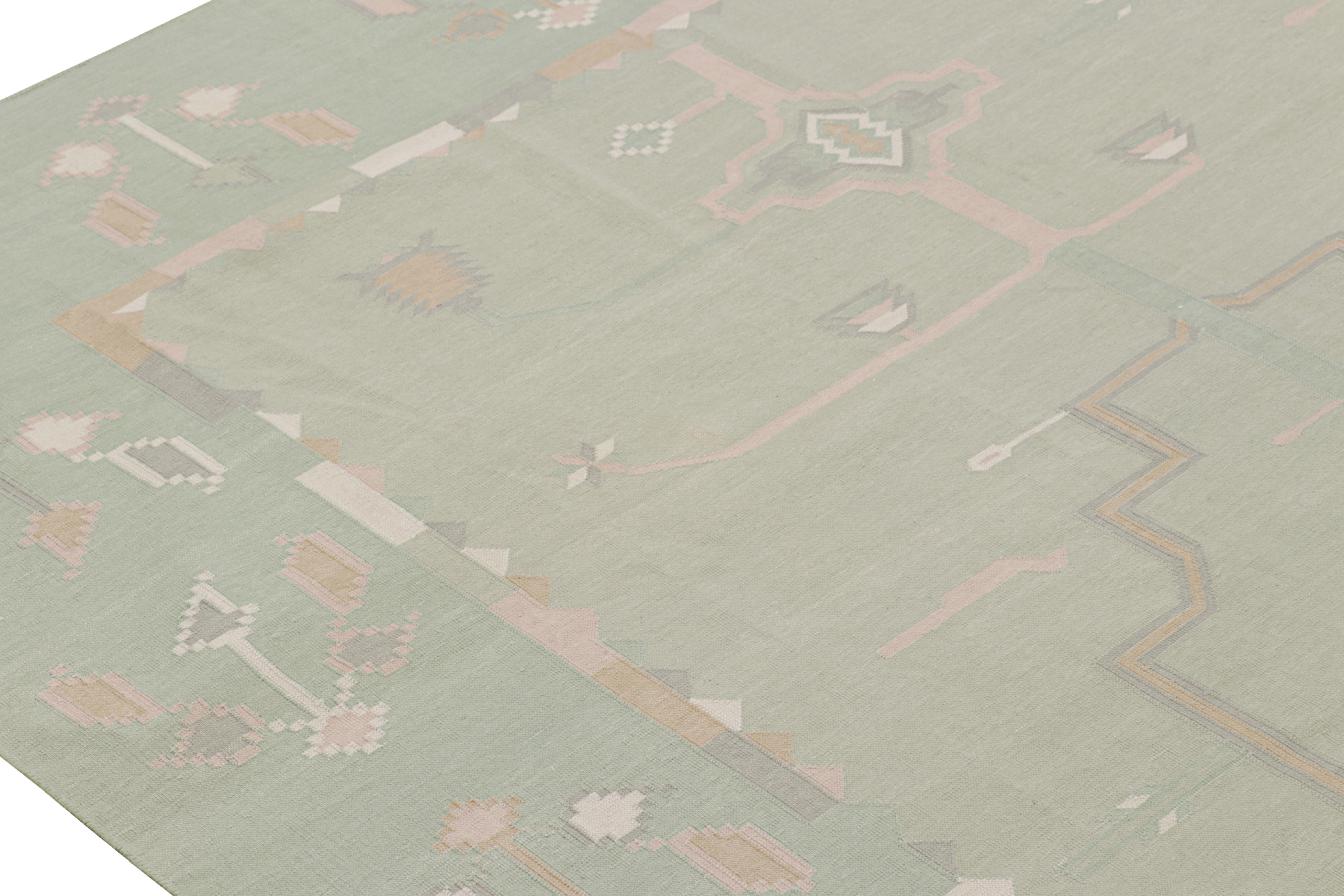 XXIe siècle et contemporain Rug & Kilim's Contemporary Dhurrie Rug in Bright Green with Geometric Patterns (tapis contemporain Dhurrie en vert vif avec des motifs géométriques) en vente