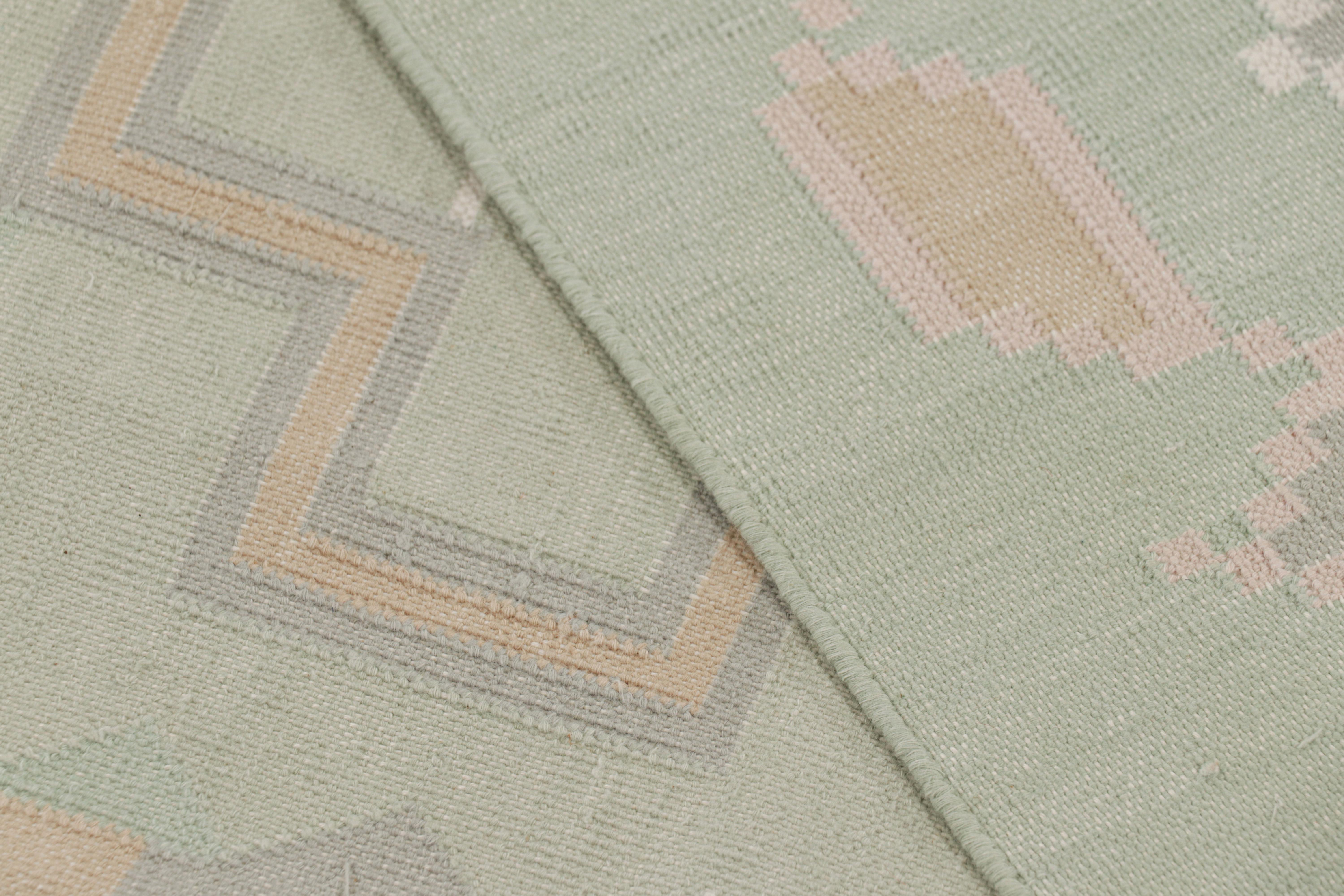 Coton Rug & Kilim's Contemporary Dhurrie Rug in Bright Green with Geometric Patterns (tapis contemporain Dhurrie en vert vif avec des motifs géométriques) en vente