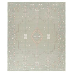 Alfombra contemporánea Dhurrie de Rug & Kilim en verde brillante con motivos geométricos
