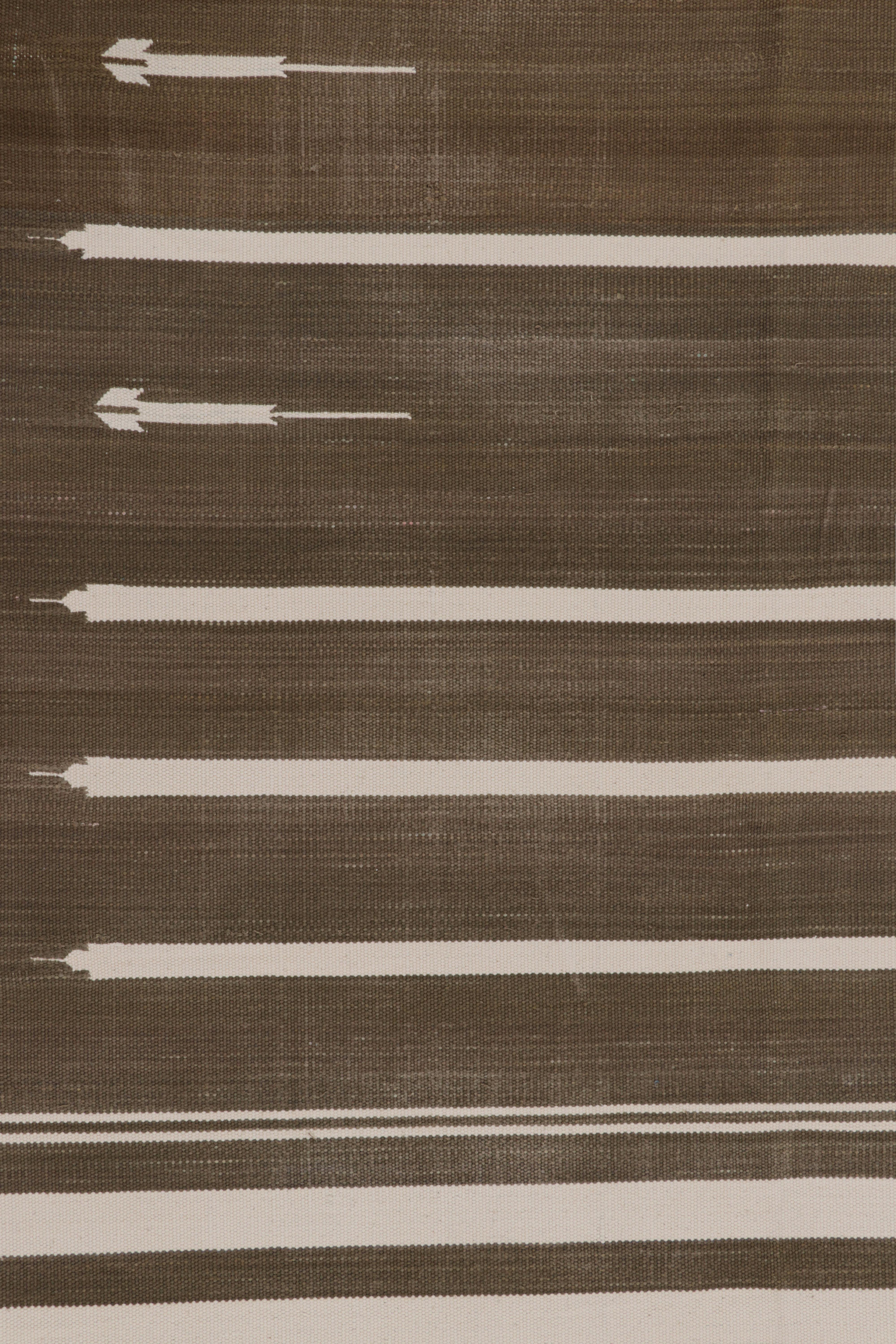 Modern Rug & Kilim’s Contemporary Dhurrie Rug in Brown and White Stripes