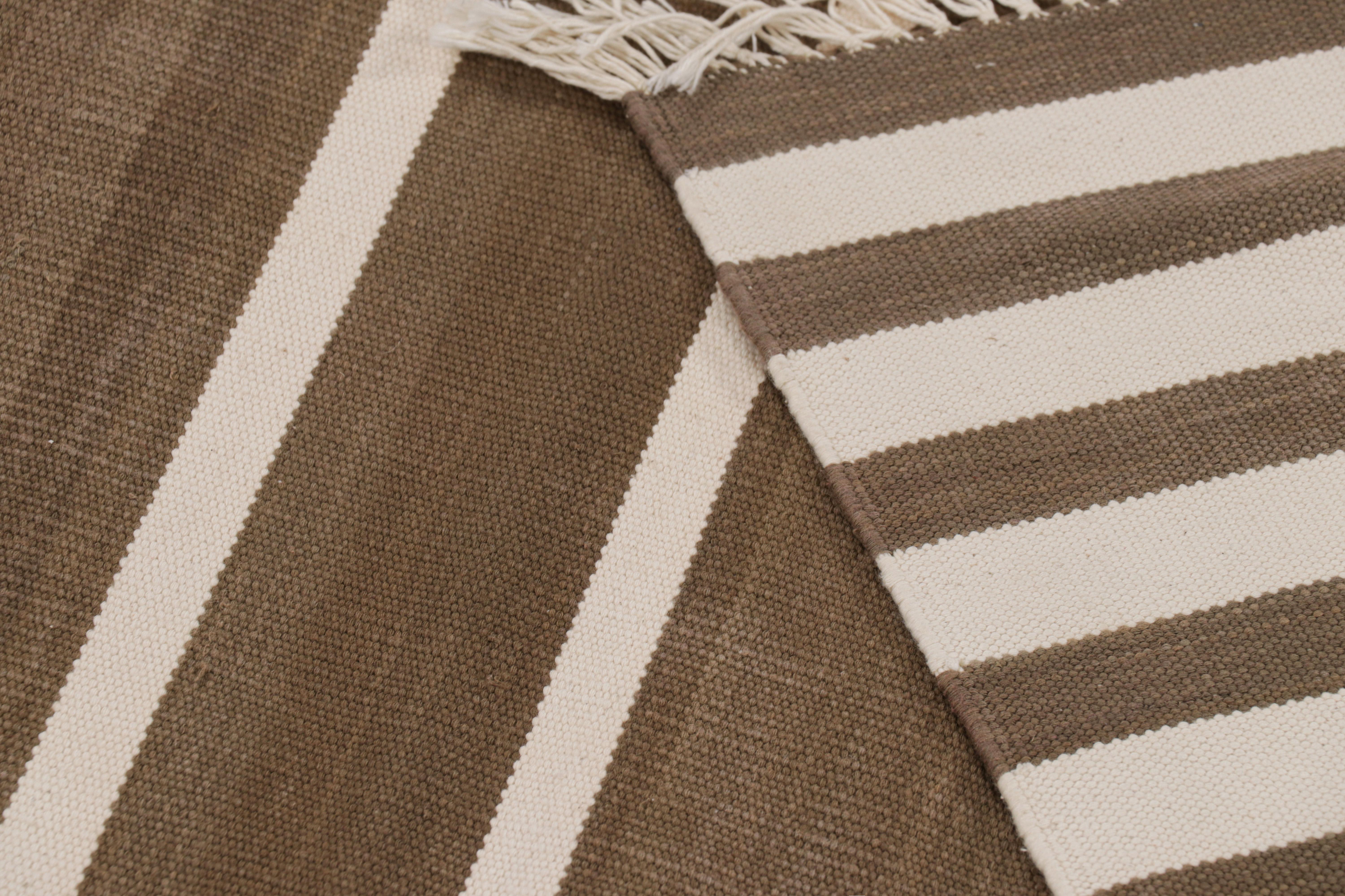 Cotton Rug & Kilim’s Contemporary Dhurrie Rug in Brown and White Stripes