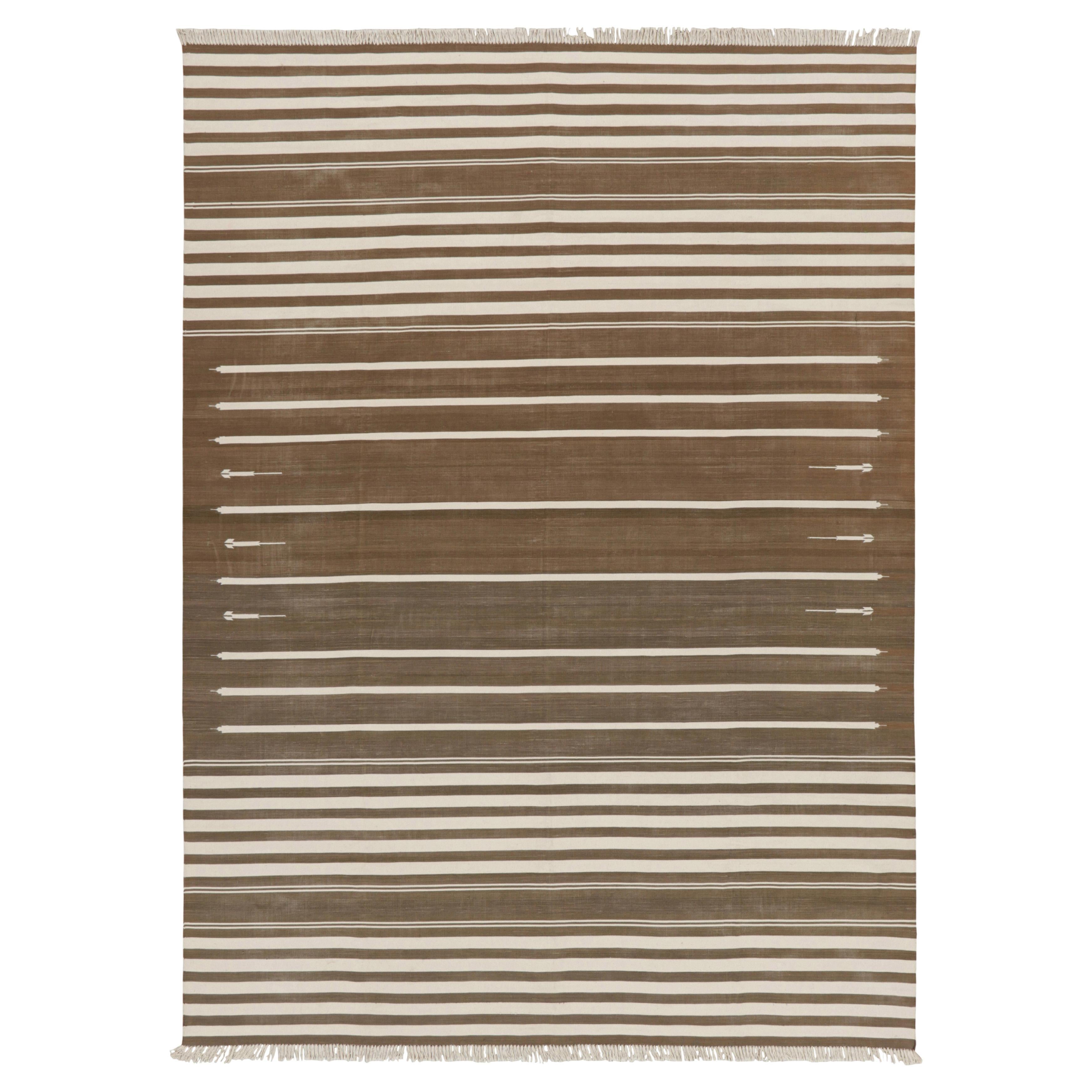 Rug & Kilim’s Contemporary Dhurrie Rug in Brown and White Stripes