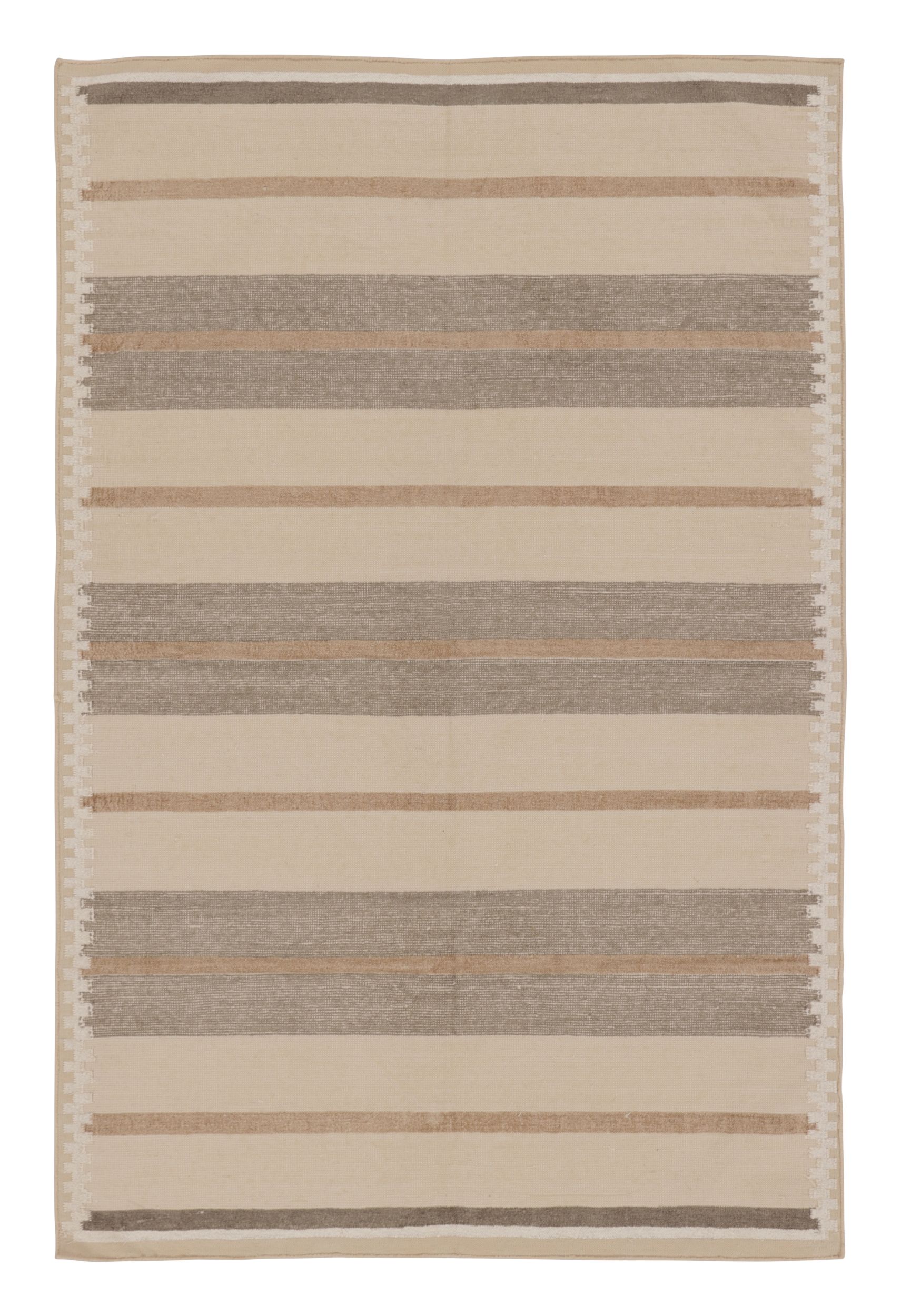 Rug & Kilim’s Contemporary Dhurrie Rug in Brown Geometric Stripes
