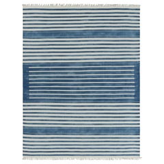 Rug & Kilim’s Contemporary Dhurrie Rug in Dark Blue and White Stripes