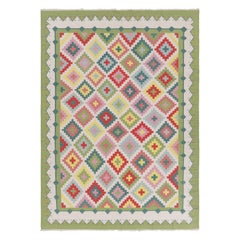 Rug & Kilim’s Contemporary Dhurrie Rug in Green with Colorful Diamond Patterns