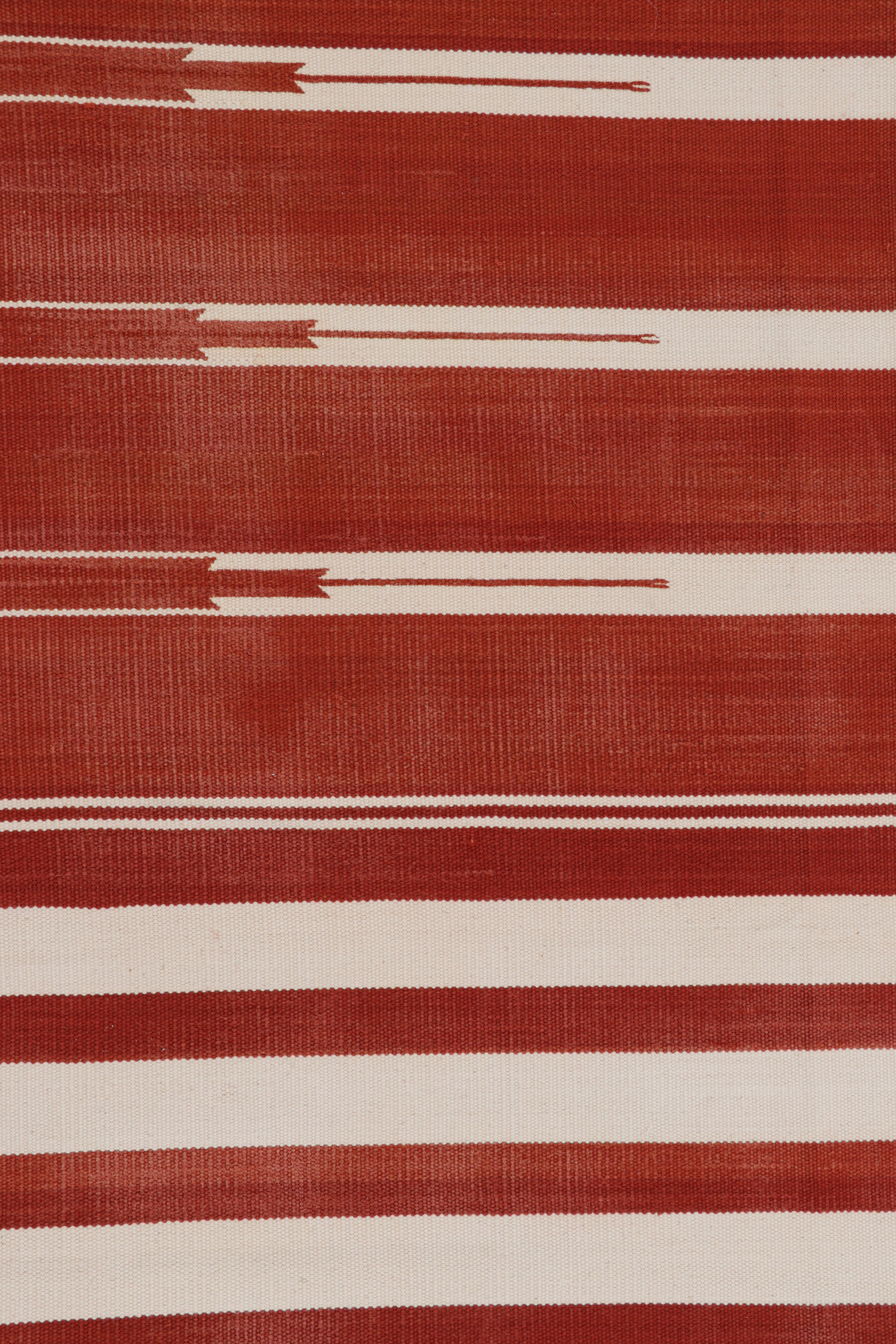 Modern Rug & Kilim’s Contemporary Dhurrie Rug in Red and White Stripes For Sale