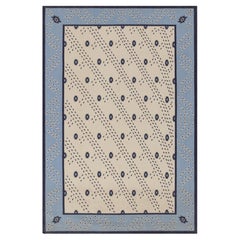 Alfombra contemporánea Dhurrie de Rug & Kilim en blanco con motivos geométricos azules