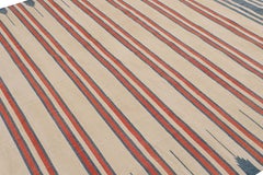 Rug & Kilim’s Contemporary Dhurrie Rug with Beige, Red, Blue Stripes Red Accents