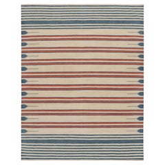 Rug & Kilim's Contemporary Dhurrie Teppich mit Beige, Rot, Blau Streifen Rote Akzente