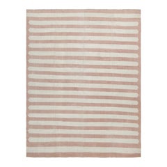 Rug & Kilim - Tappeto Dhurrie contemporaneo con strisce bianche e rosa e crema