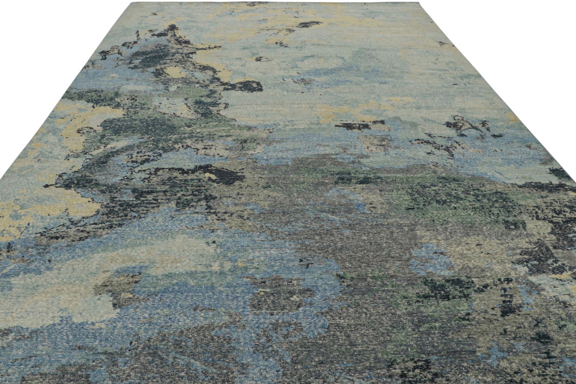 Modern Rug & Kilim’s Contemporary Distressed Abstract Rug In Beige, Blue and Gray For Sale