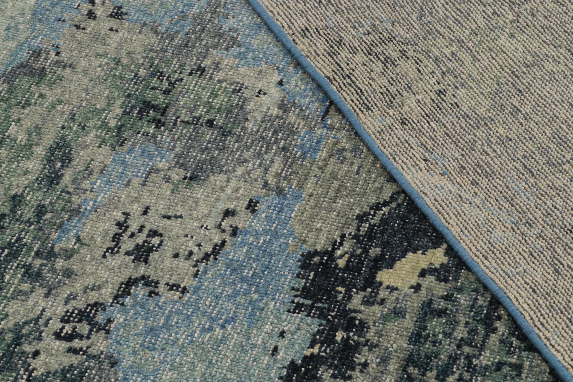 Wool Rug & Kilim’s Contemporary Distressed Abstract Rug In Beige, Blue and Gray For Sale