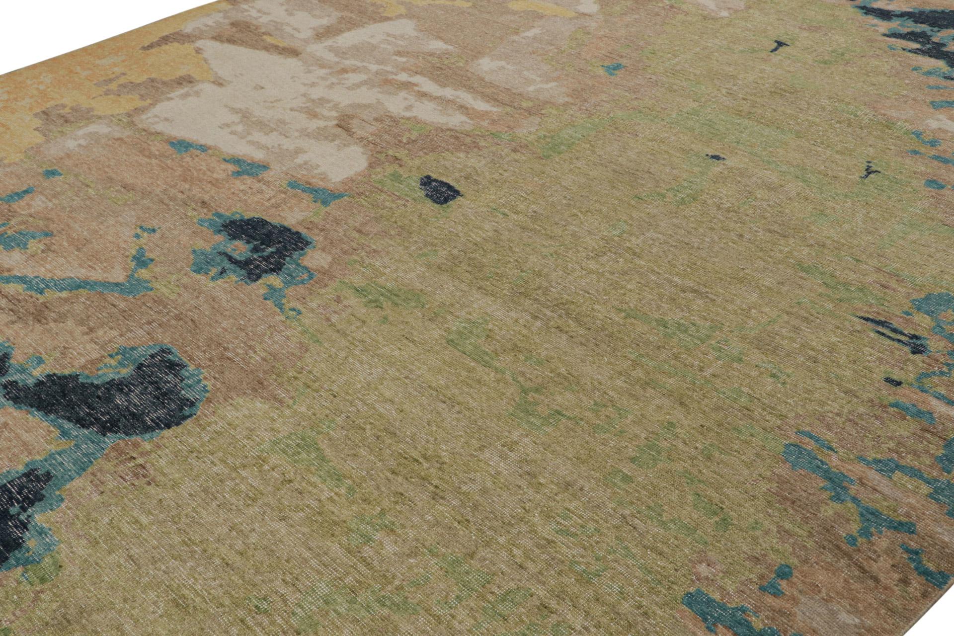 Indian Rug & Kilim’s Contemporary Distressed Abstract Rug In Beige, Blue and Green For Sale