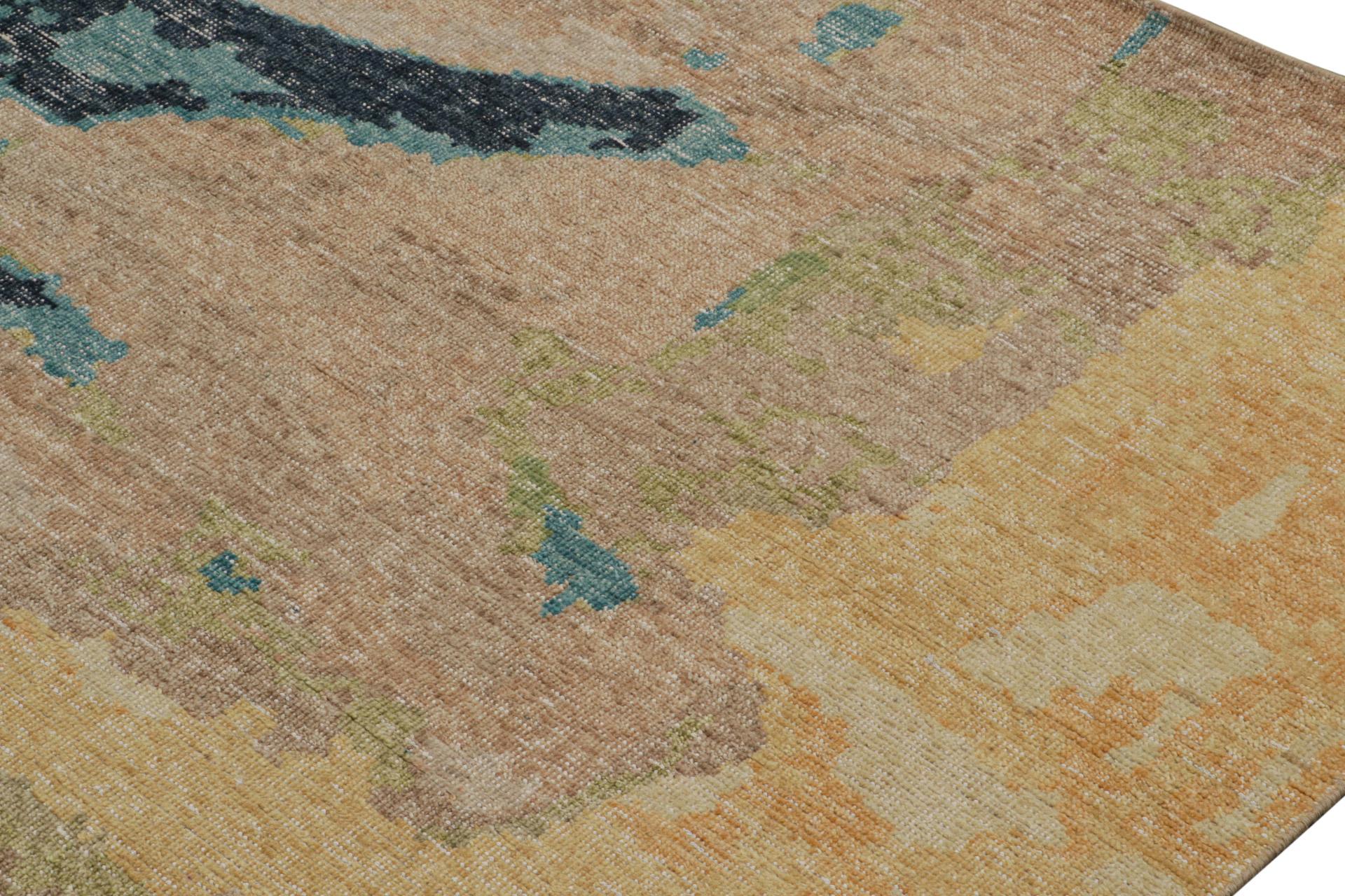 Hand-Knotted Rug & Kilim’s Contemporary Distressed Abstract Rug In Beige, Blue and Green For Sale