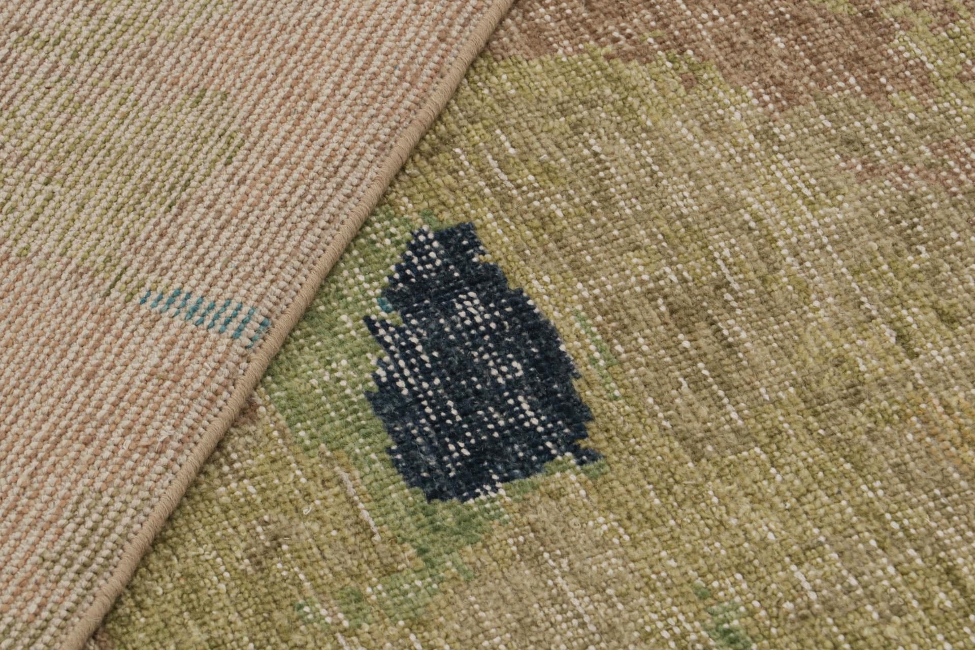 Wool Rug & Kilim’s Contemporary Distressed Abstract Rug In Beige, Blue and Green For Sale
