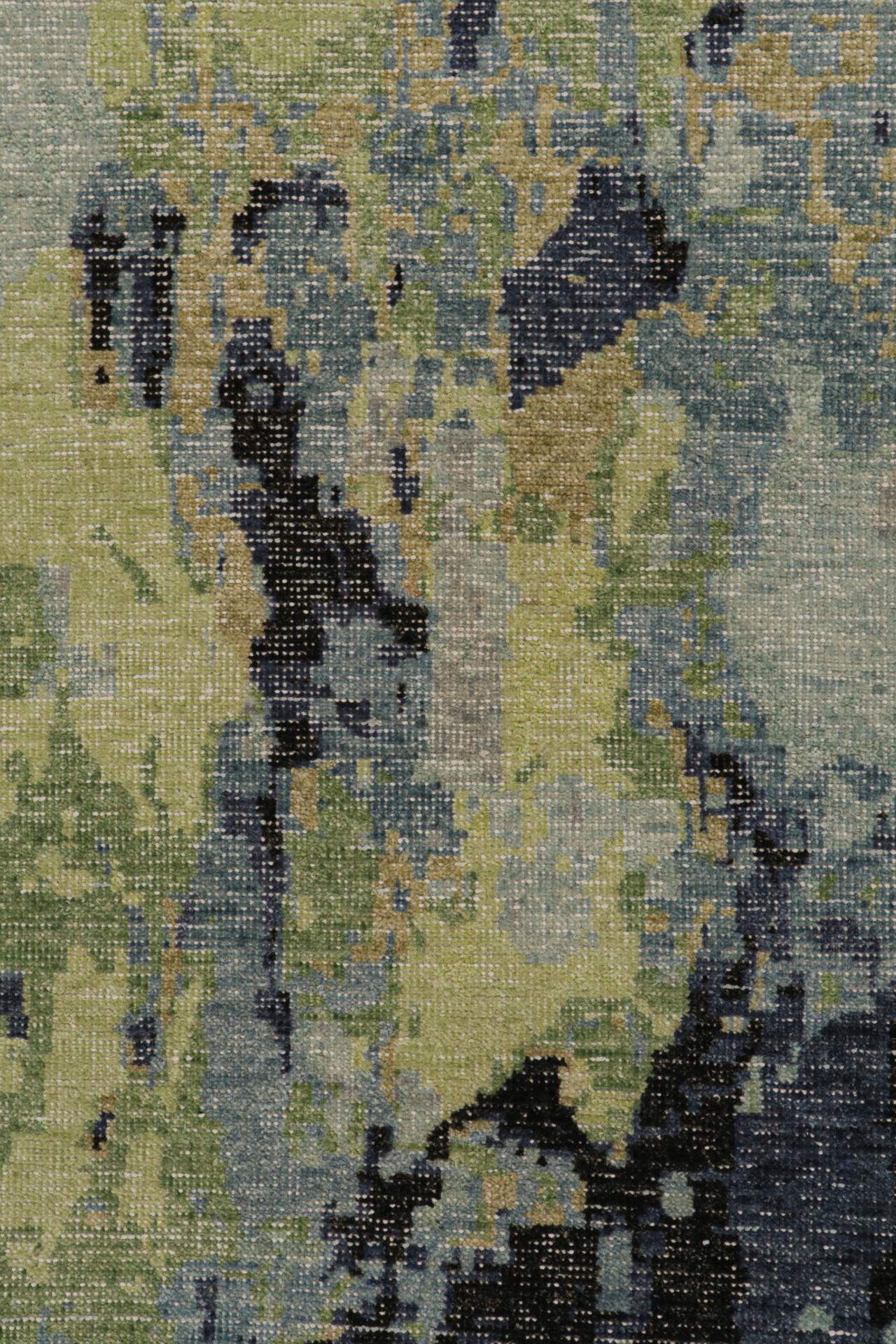 Rug & Kilim’s Contemporary Distressed Abstract Rug In Blue and Green In New Condition For Sale In Long Island City, NY