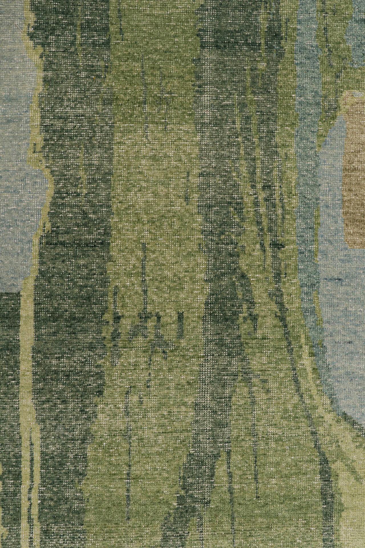Rug & Kilim’s Contemporary Distressed Abstract Rug In Blue and Green In New Condition For Sale In Long Island City, NY