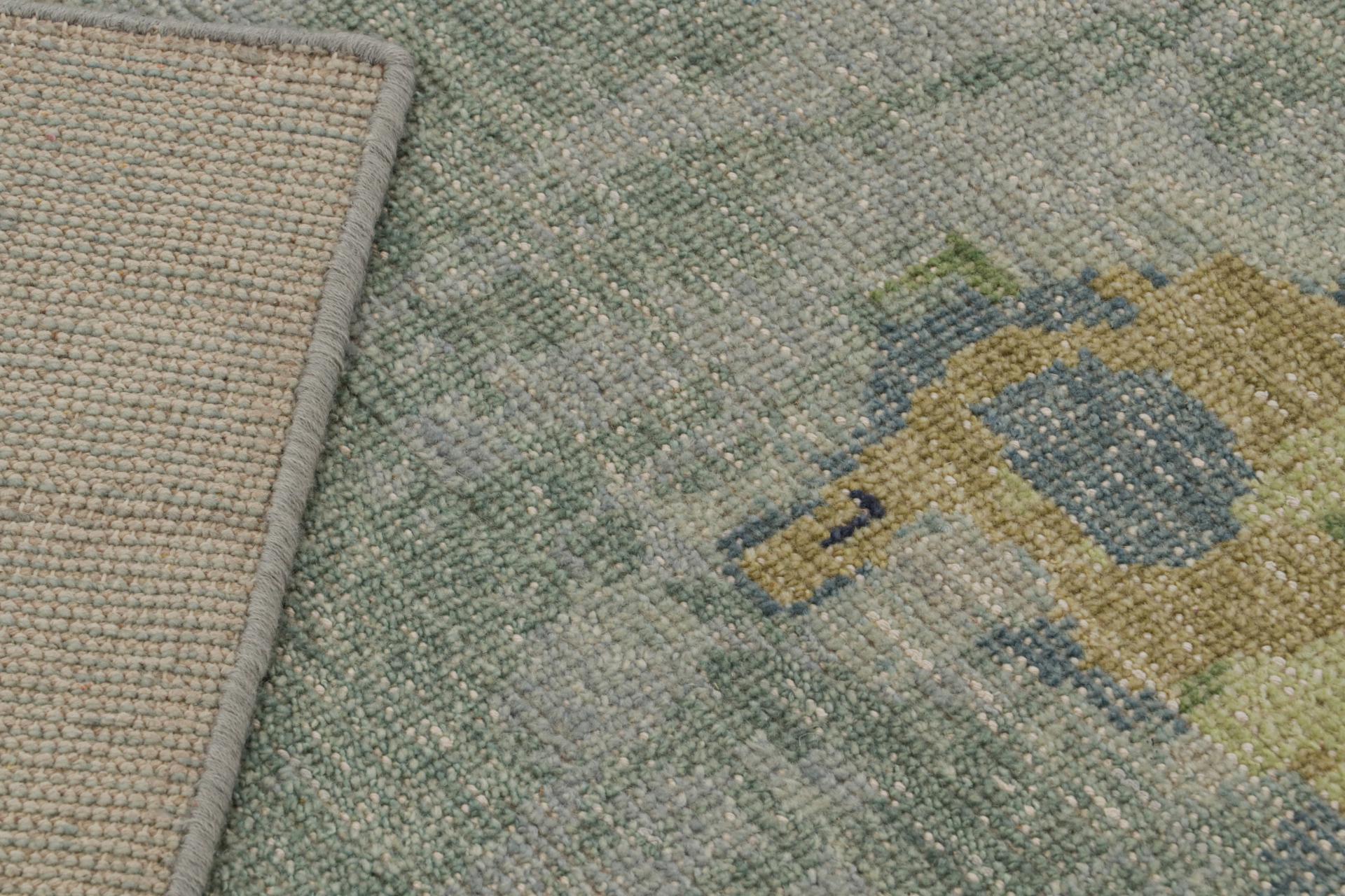 Wool Rug & Kilim’s Contemporary Distressed Abstract Rug In Blue and Green For Sale