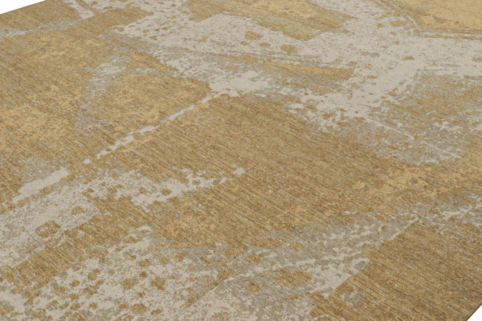 Indian Rug & Kilim’s Contemporary Distressed Abstract Rug In Gold For Sale