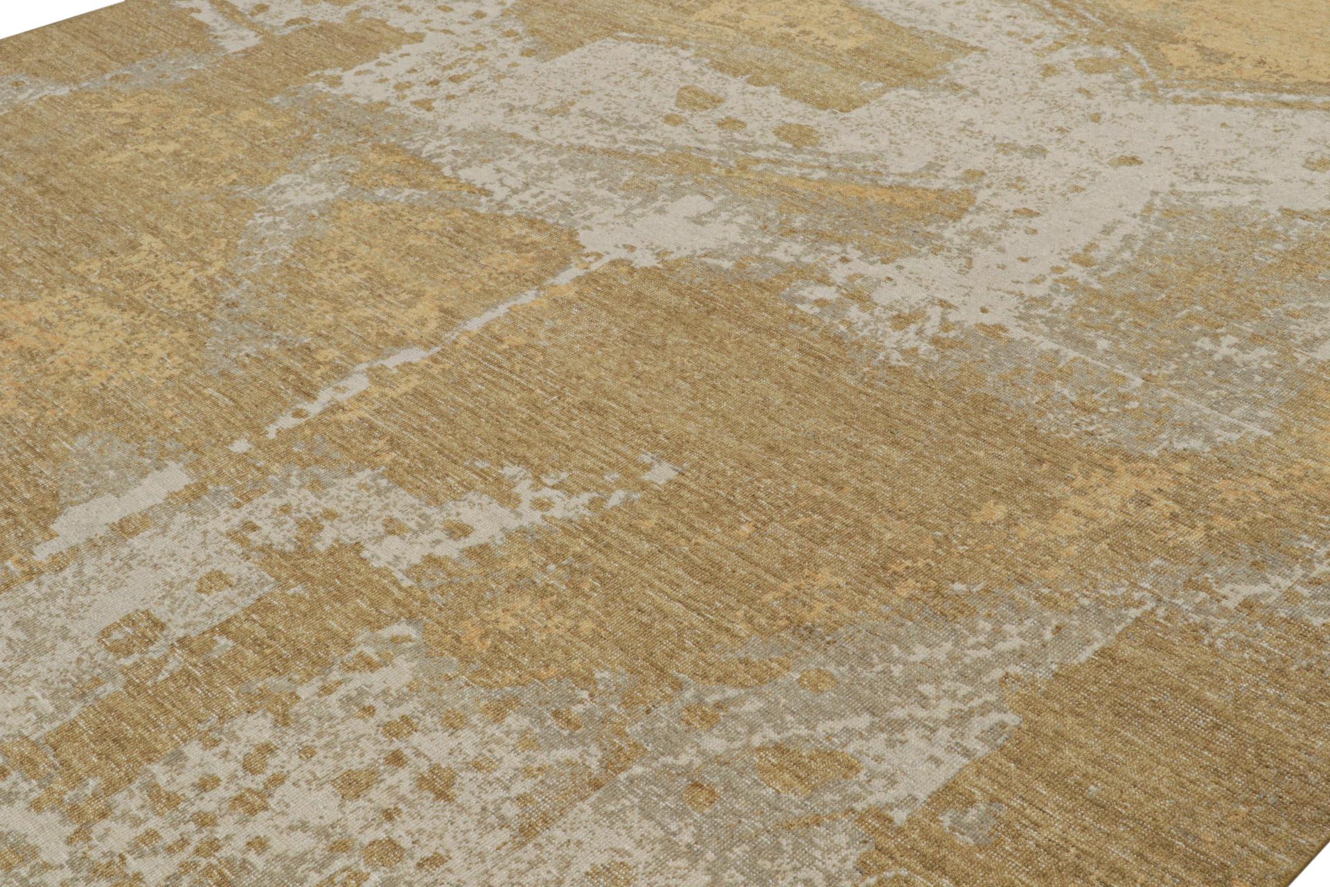 Indiano Rug & Kilim - Tappeto astratto contemporaneo con effetto distorsione in oro in vendita