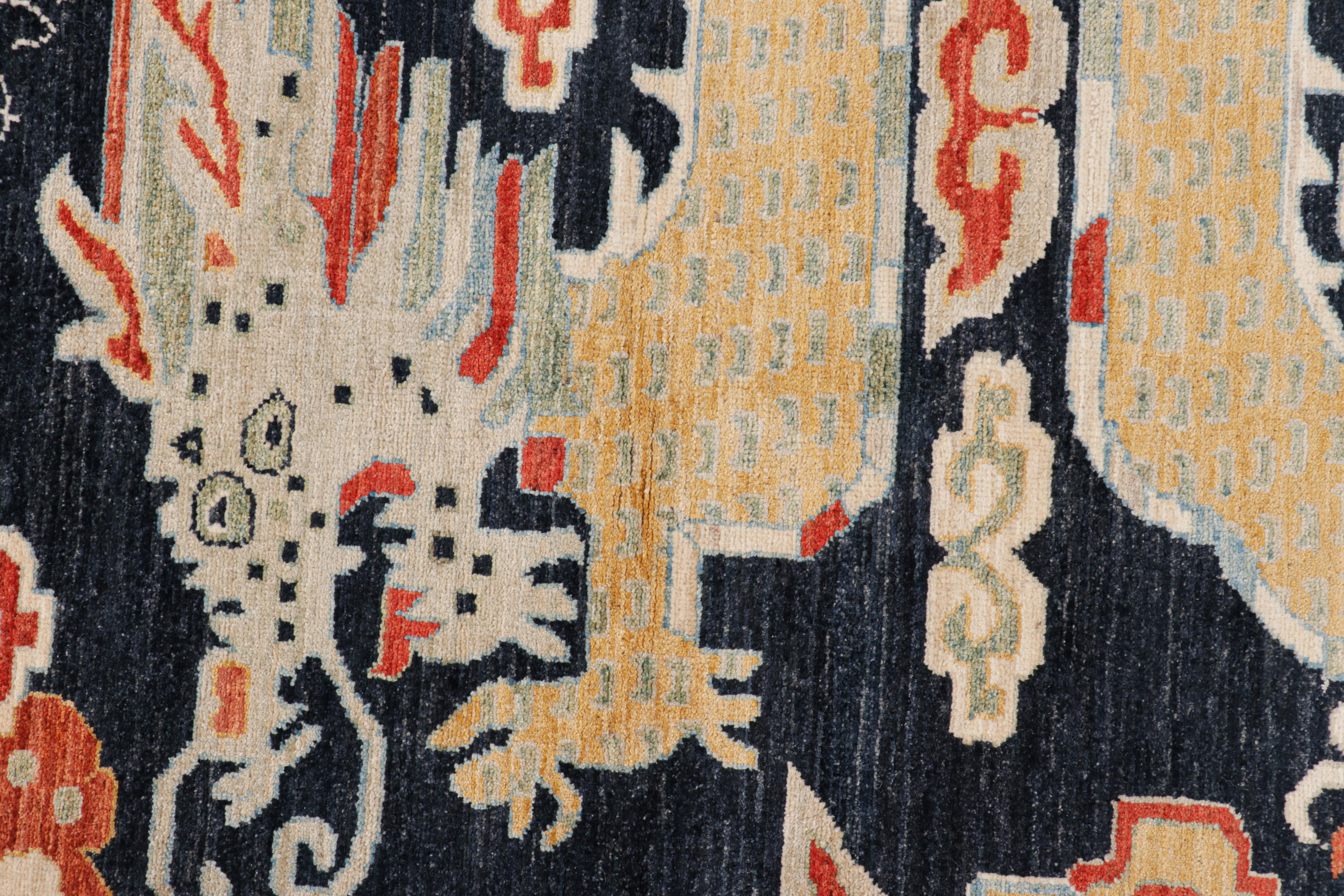 Rug & Kilim’s Contemporary Dragon Rug in Navy Blue with Gold Pictorial In New Condition For Sale In Long Island City, NY