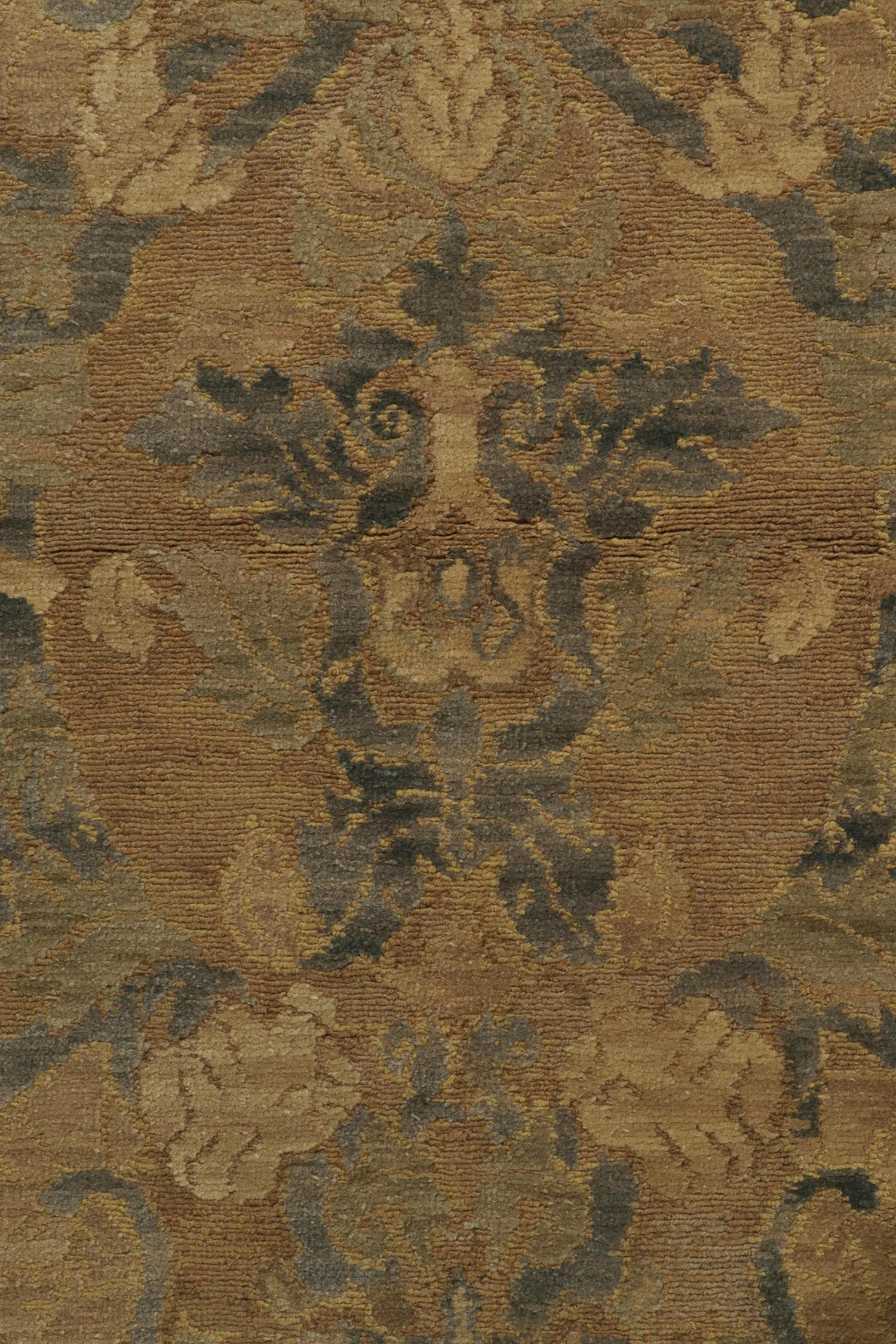 Rug & Kilim’s Arts & Crafts Style Rug in Beige-Brown and Blue Floral Patterns In New Condition For Sale In Long Island City, NY
