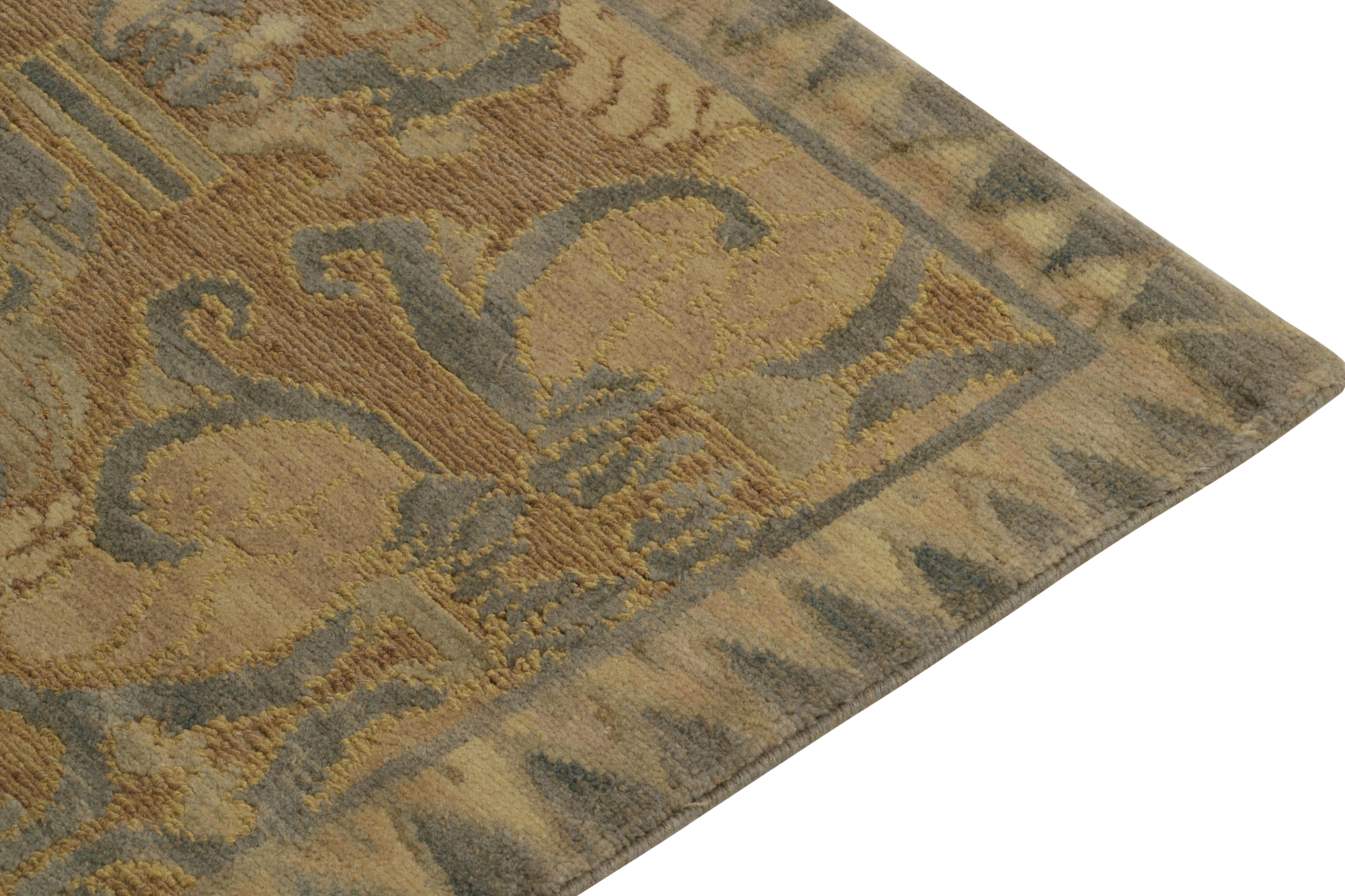 Hand-Knotted Rug & Kilim’s Arts & Crafts Style Rug in Beige-Brown and Blue Floral Patterns For Sale