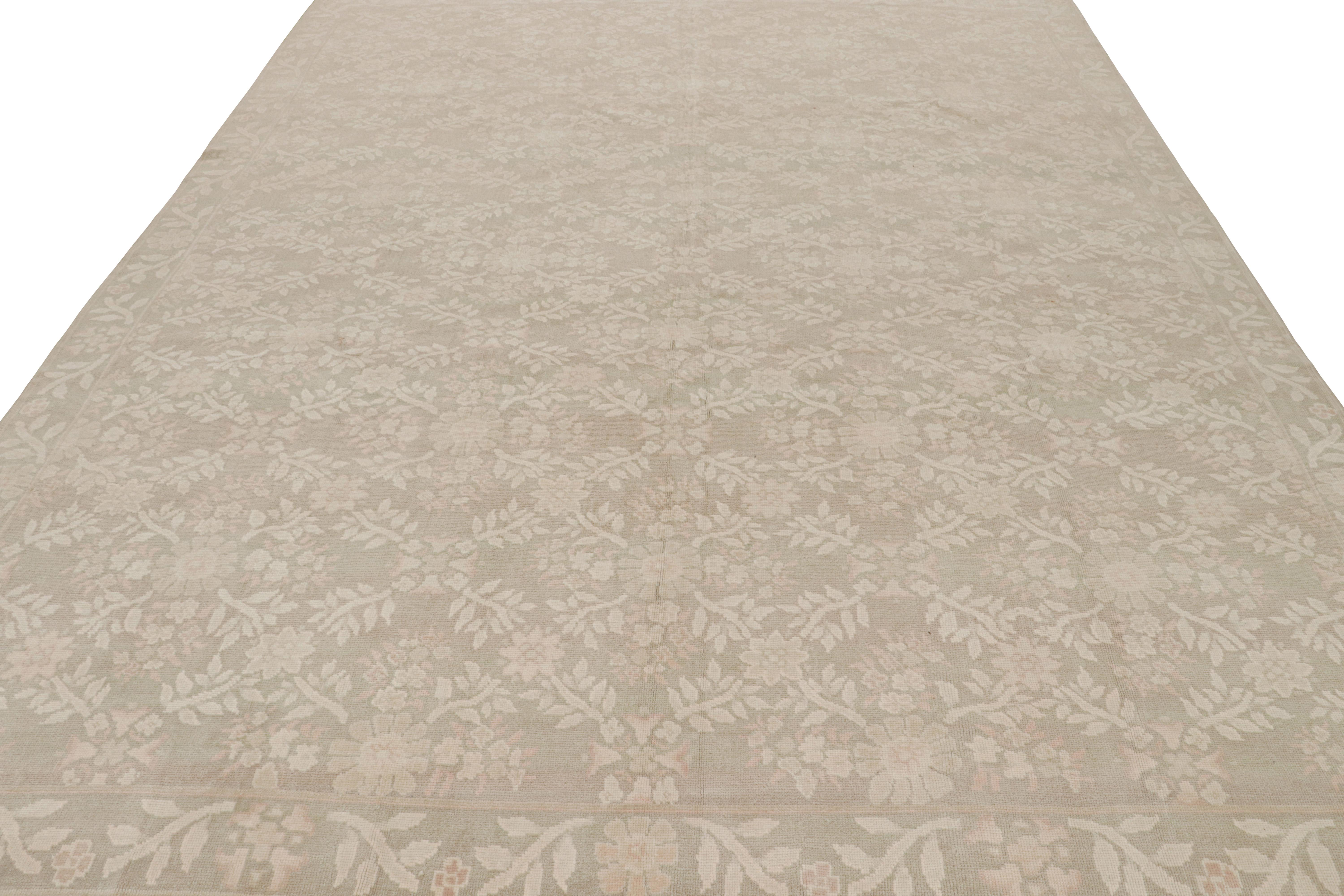 Chinese Rug & Kilim’s Contemporary European Style Rug in Beige with Floral Patterns  For Sale