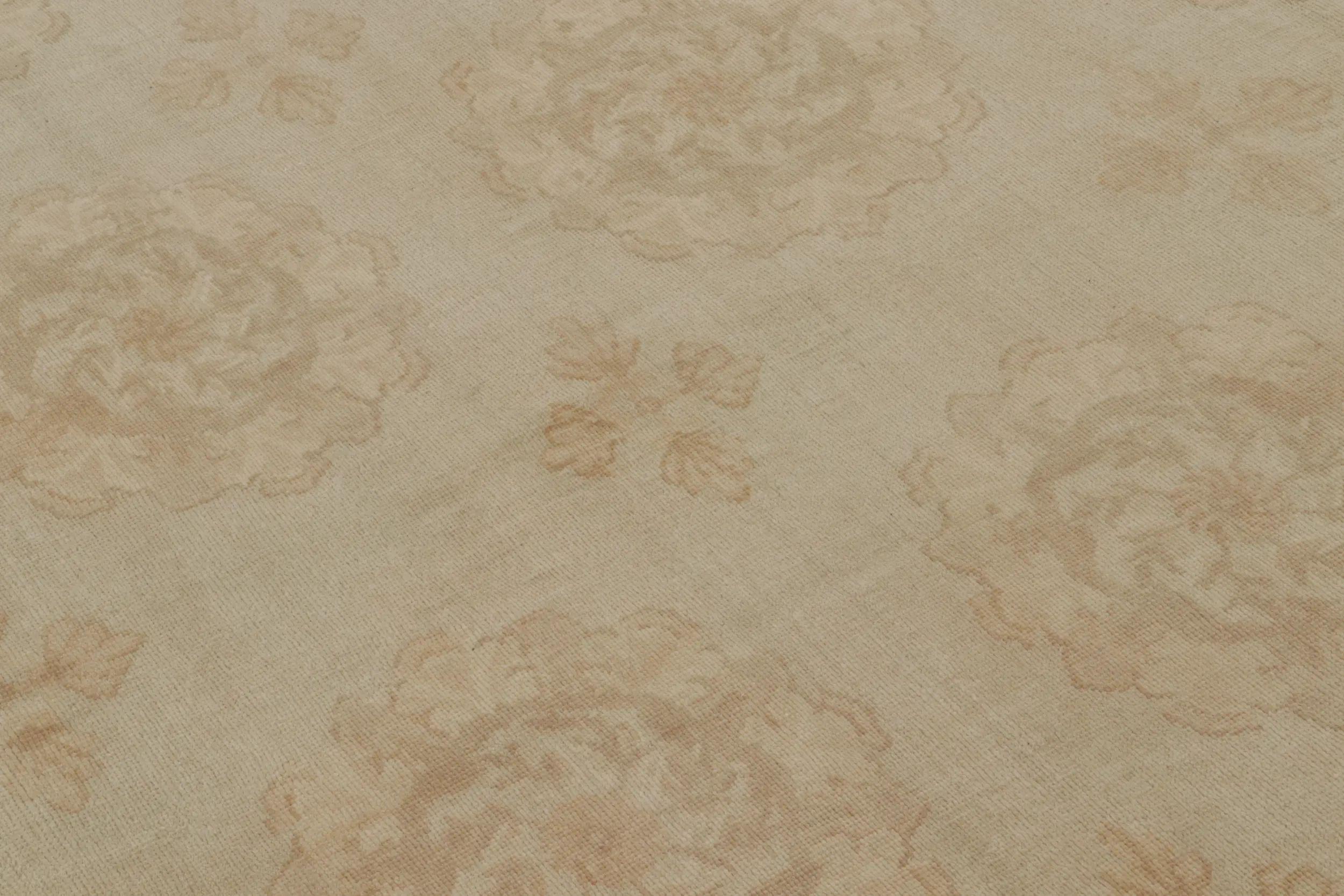 Aubusson Rug & Kilim’s Contemporary European Style Rug with Beige-Brown Floral Medallions For Sale