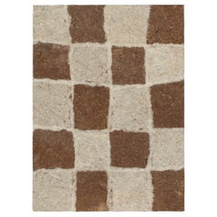Antique Rug & Kilim’s Contemporary Felted Persian Rug in Beige-Brown Geometric Pattern