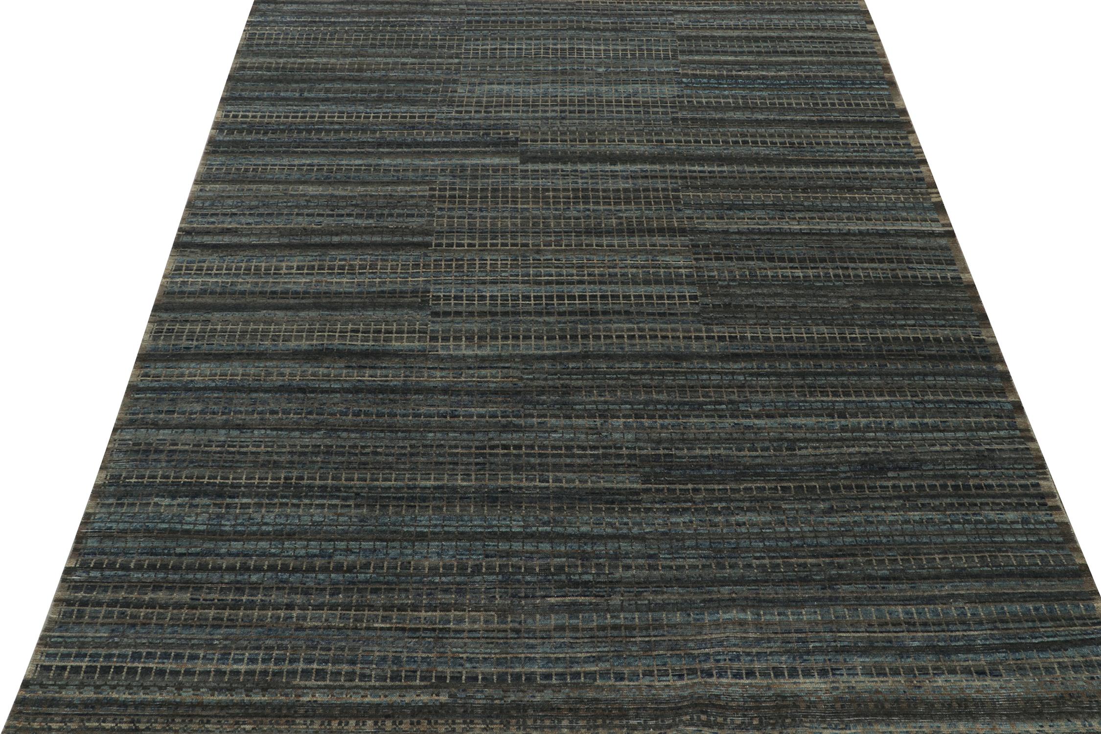 Modern Rug & Kilim’s Contemporary Flat Weave in Blue, Beige and Gray Geometric Pattern For Sale