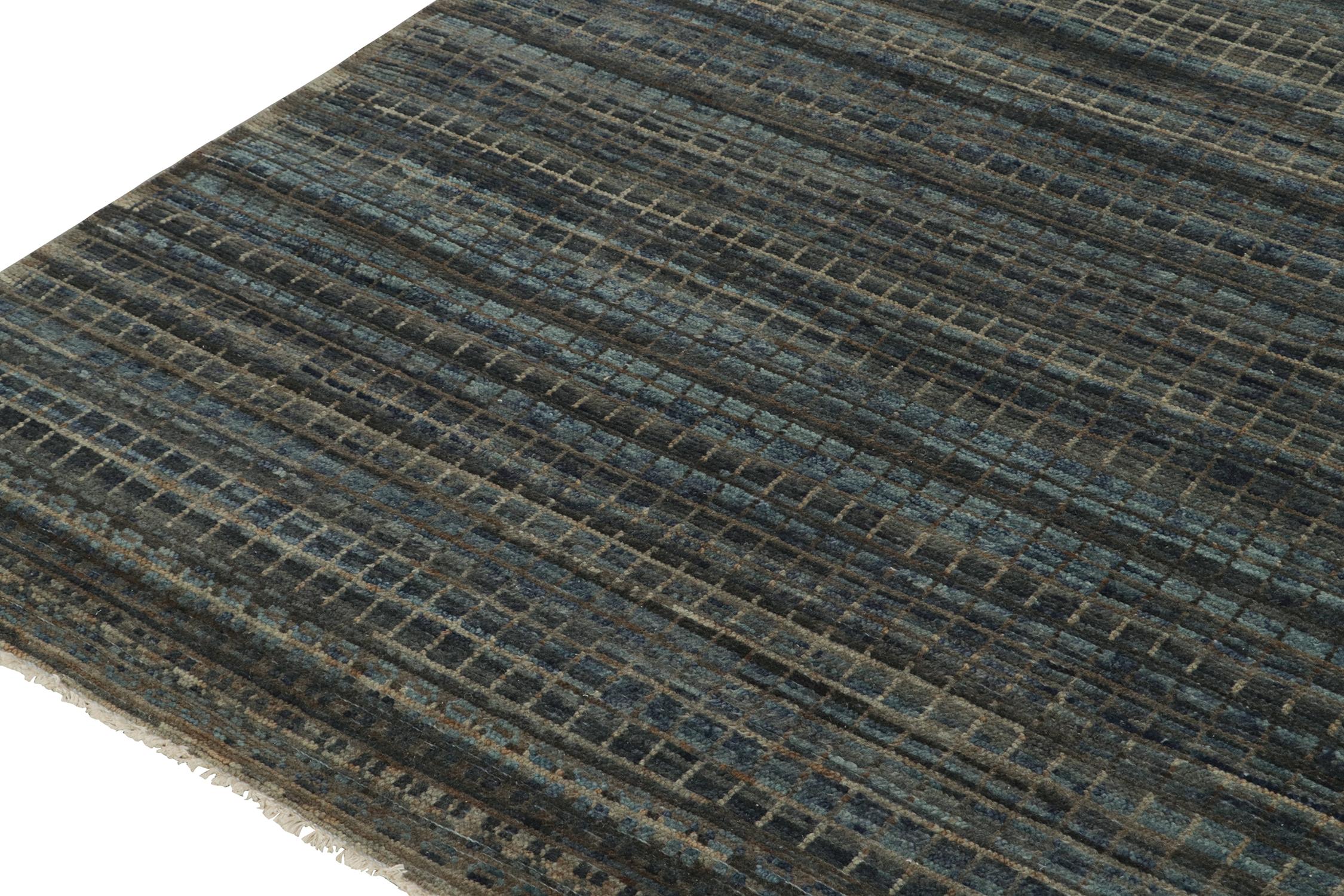 Hand-Knotted Rug & Kilim’s Contemporary Flat Weave in Blue, Beige and Gray Geometric Pattern For Sale